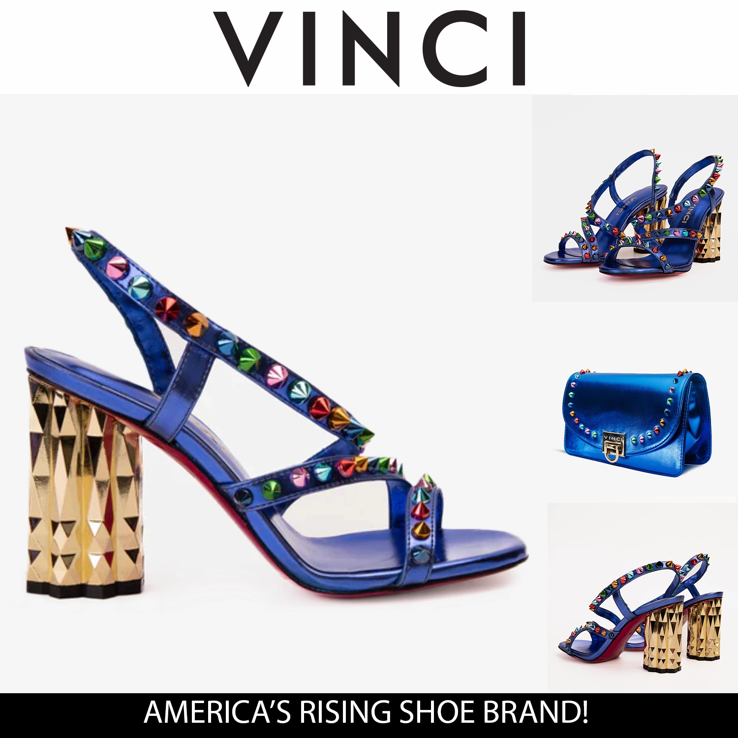 Urban Chill The Caris Sax Blue Block Heel Spike Leather Women Sandal Final Sale!