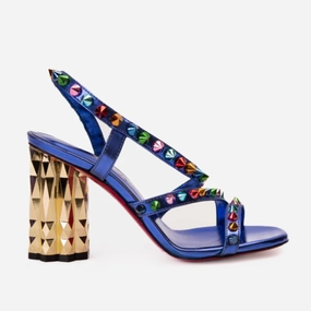The Caris Sax Blue Block Heel Spike Leather Women Sandal Final Sale! No Rub Sunshine Fit