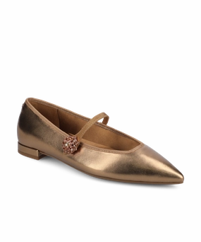 The Goldfinch 15 Mary Jane - Vintage Gold Metal Leather Memory Foam Insoles Open Glow
