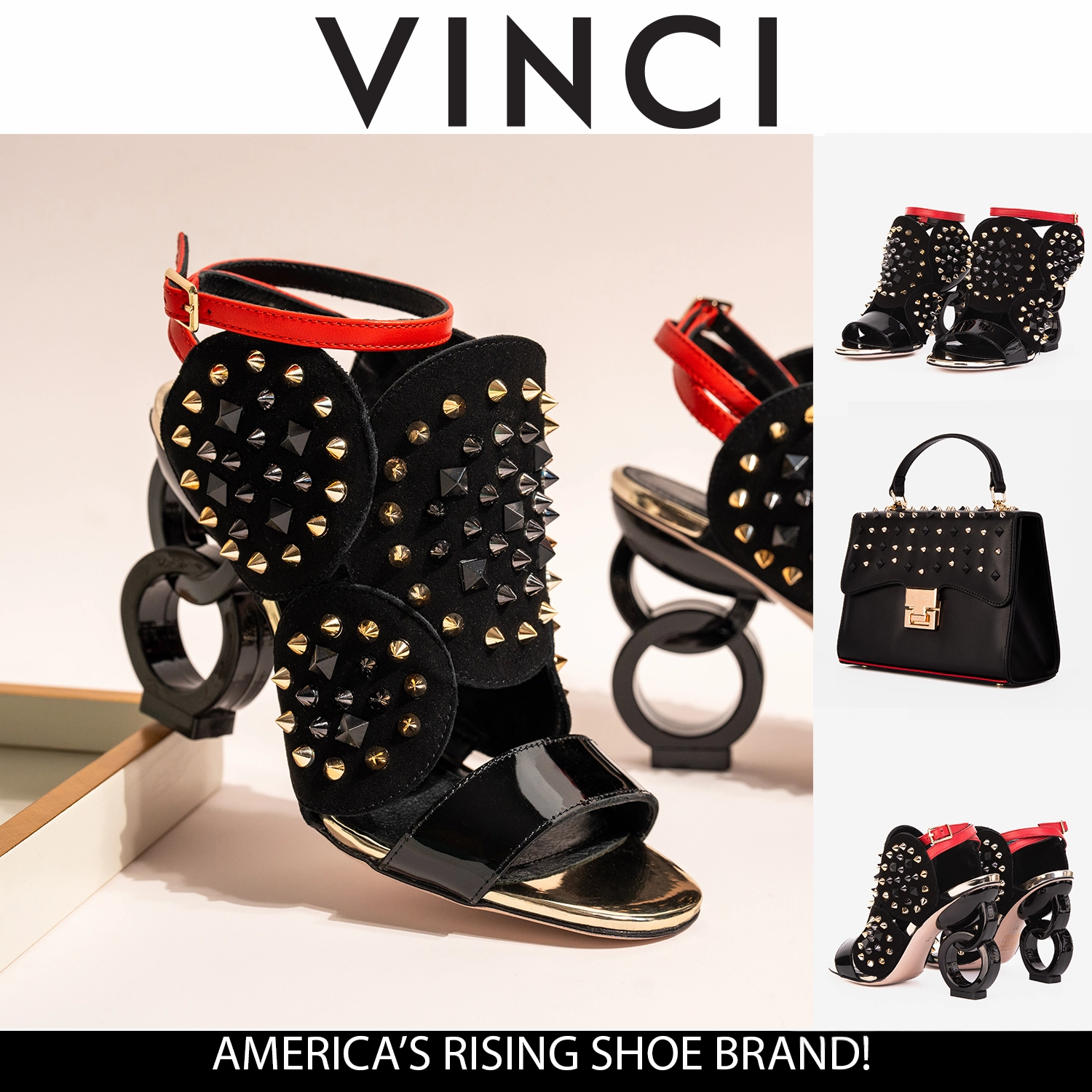Simple Step Ventilated Airflow Channels The Infanta Black Spike Leather Ankle Strap Women Sandal