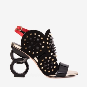 The Infanta Black Spike Leather Ankle Strap Women Sandal Flat Comfort