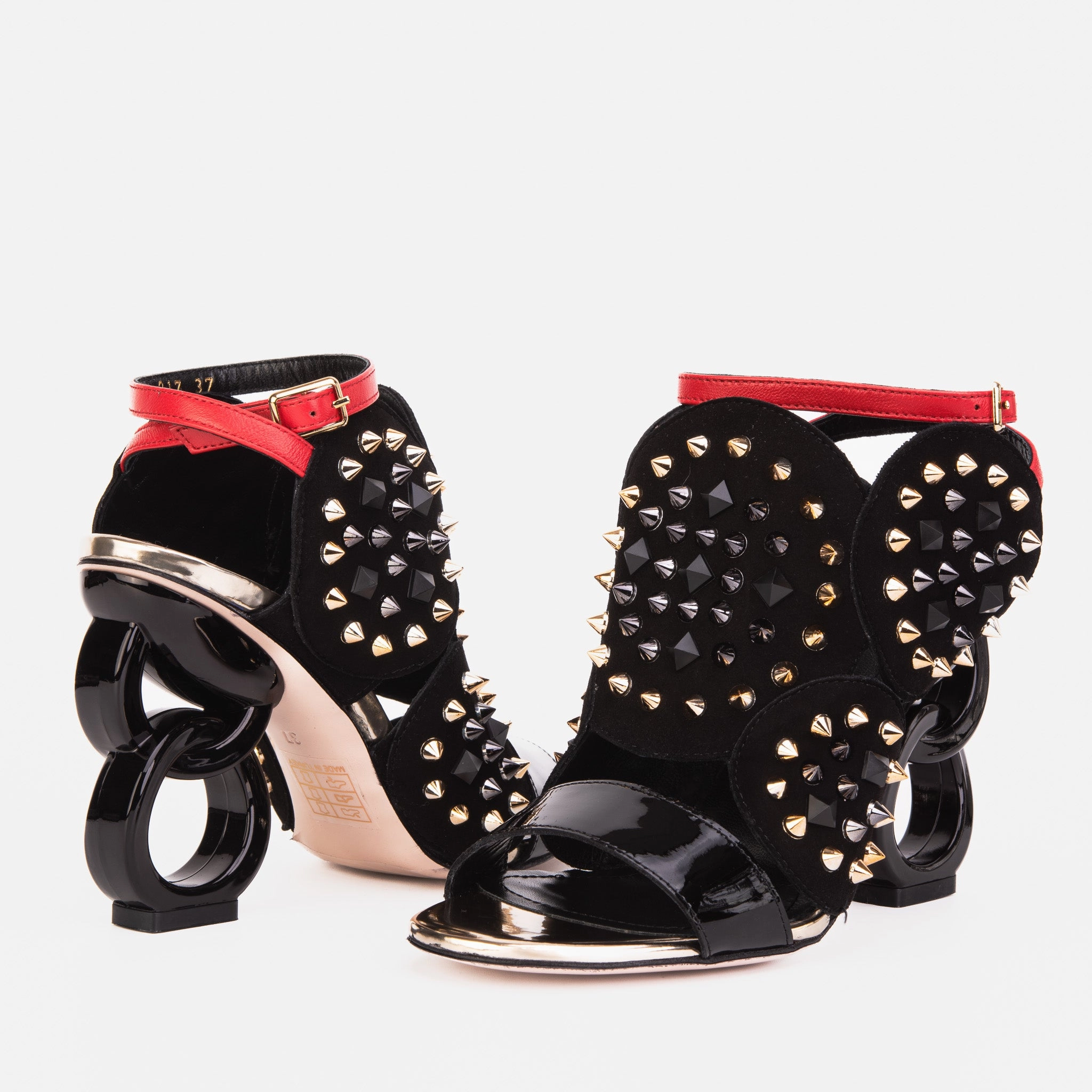 The Infanta Black Spike Leather Ankle Strap Women Sandal Suede Lining Beach Ready