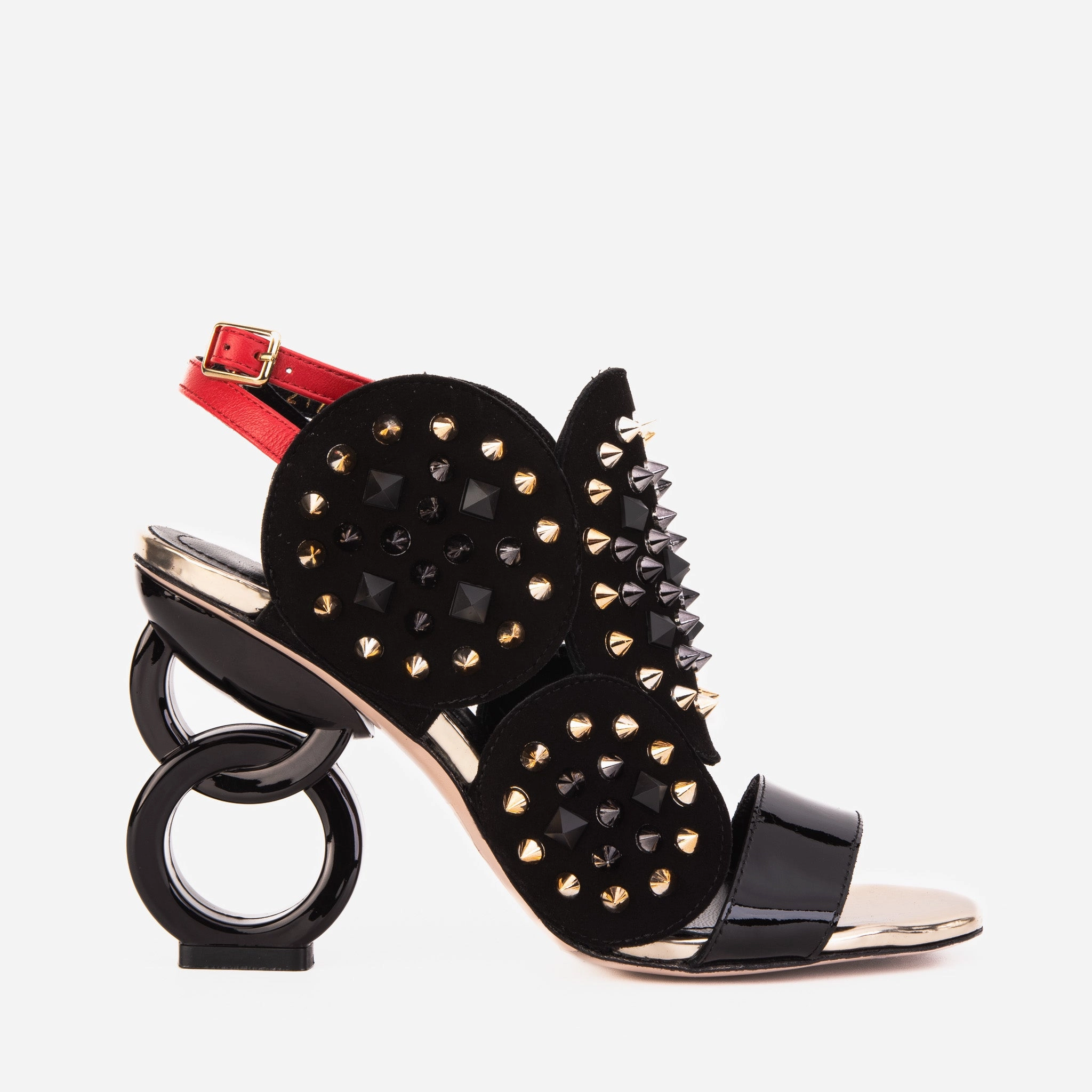 The Infanta Black Spike Leather Ankle Strap Women Sandal Flat Comfort