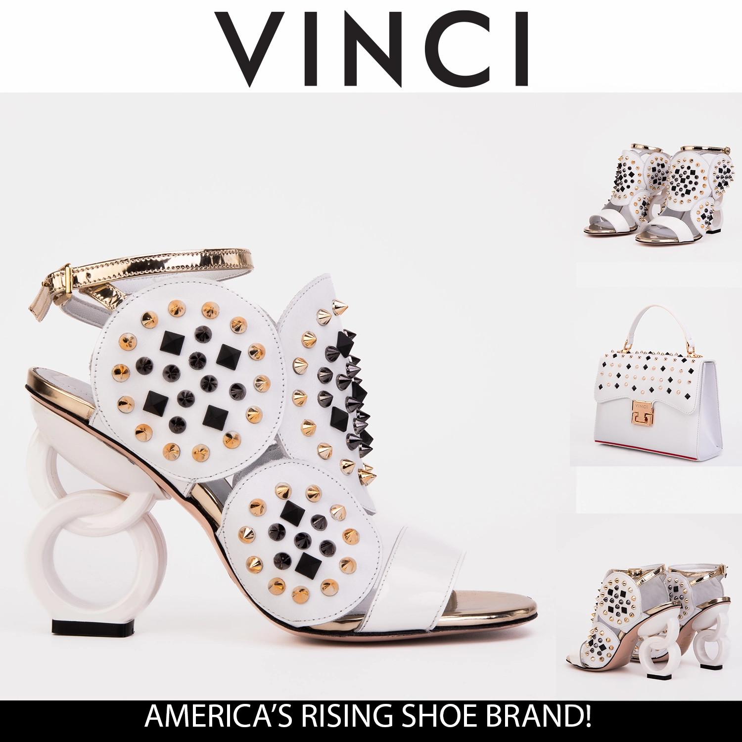 Reinforced Stitch Construction Dressy Style The Infanta White Spike Leather Ankle Strap Women Sandal