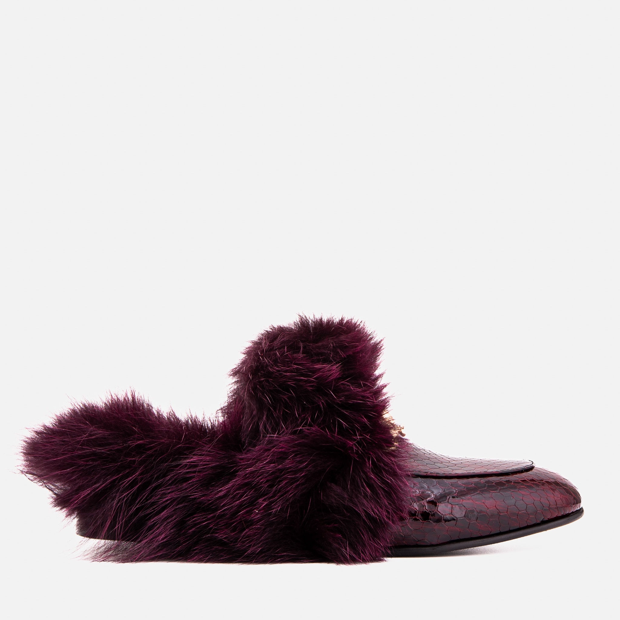 The Izmir Burgundy  Patent Leather Natural Fur Women Slipper Coast Path Comfortable Cushion