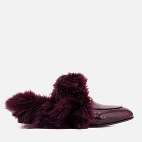 The Izmir Burgundy  Patent Leather Natural Fur Women Slipper Coast Path Comfortable Cushion