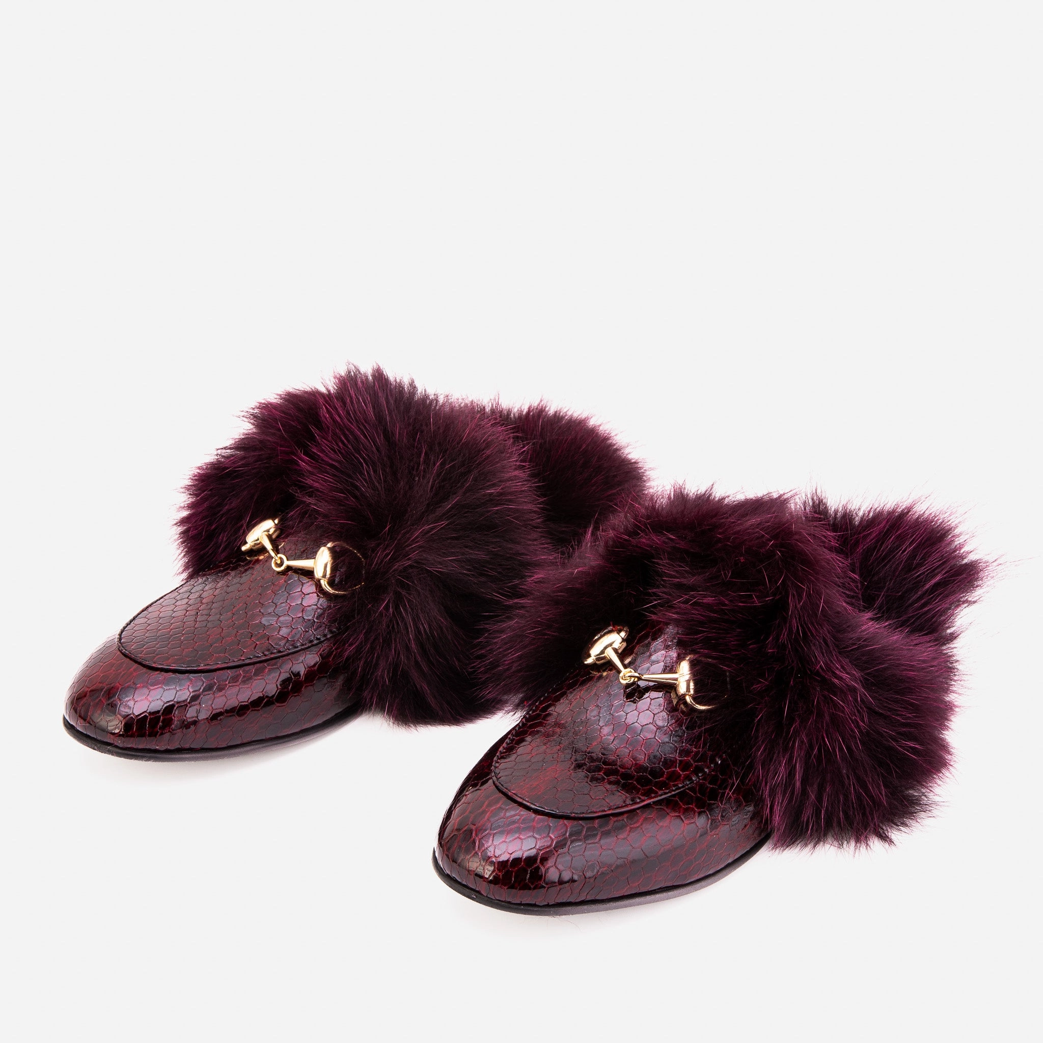 The Izmir Burgundy  Patent Leather Natural Fur Women Slipper Comfortable Walking Flats