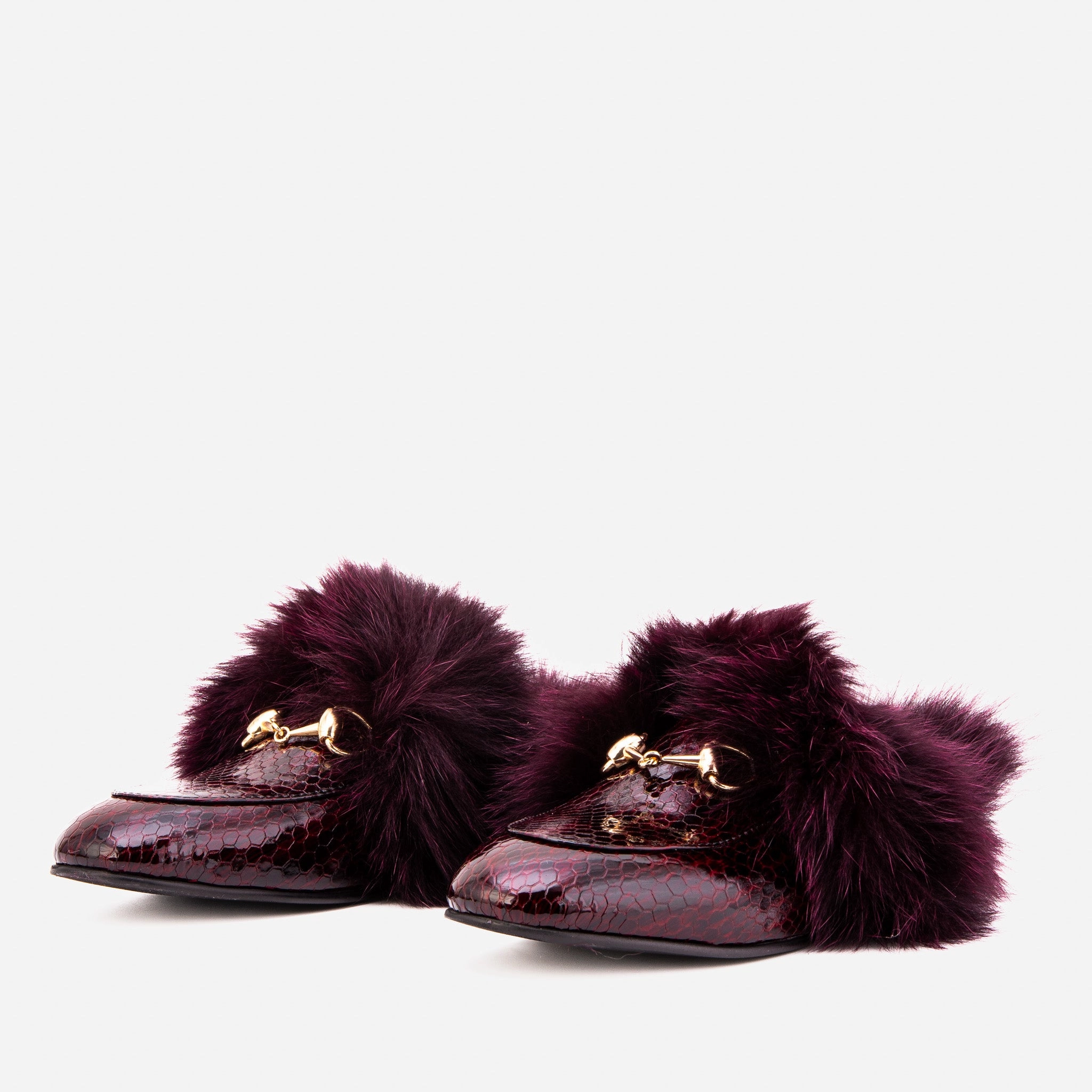 The Izmir Burgundy  Patent Leather Natural Fur Women Slipper Animal Touch Supportive Comfort