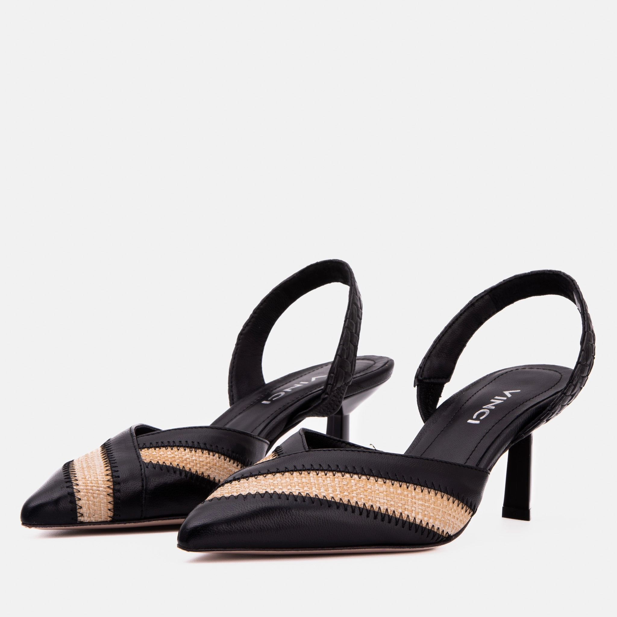 Phthalate Free Materials Anti Slip Tread The Riviera Black & Raffia Slingback Women  Sandal
