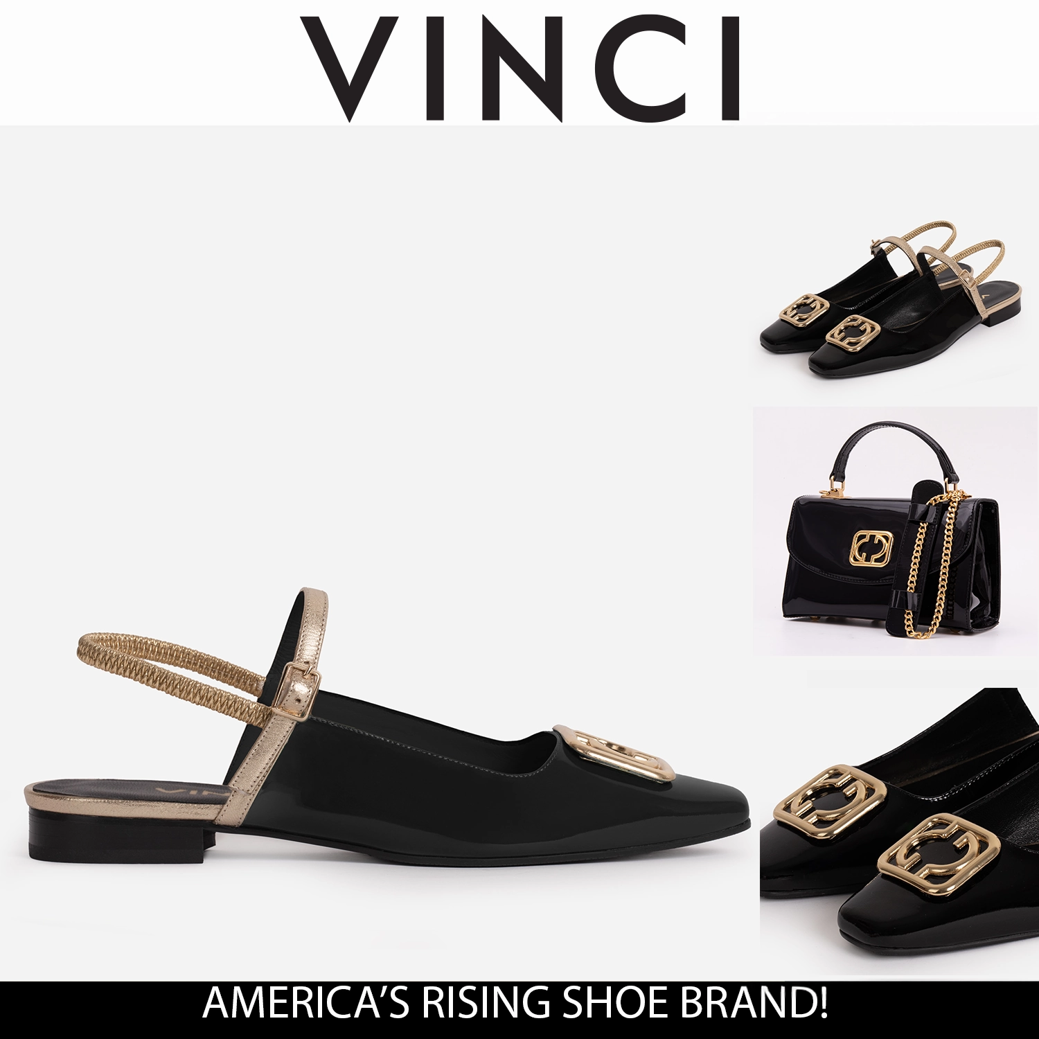 The Rosalinda Black Leather Women Flat Slingback Shoe Pose Shot