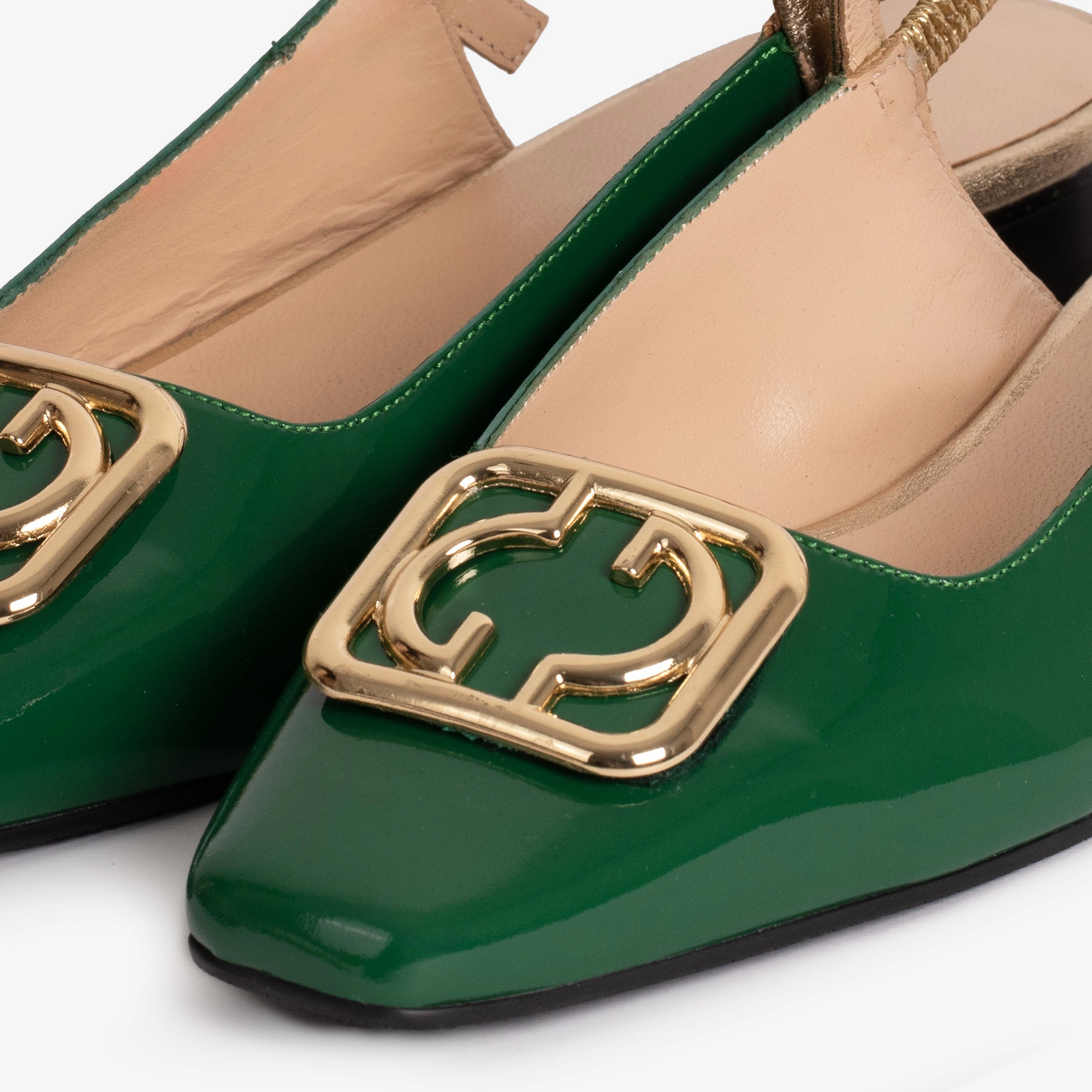 Square Toe The Rosalinda Green Patent Leather Women Flat Slingback Shoe