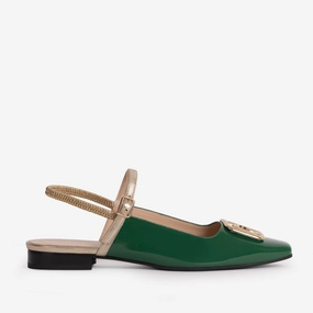 The Rosalinda Green Patent Leather Women Flat Slingback Shoe Durable Fit Support Walk