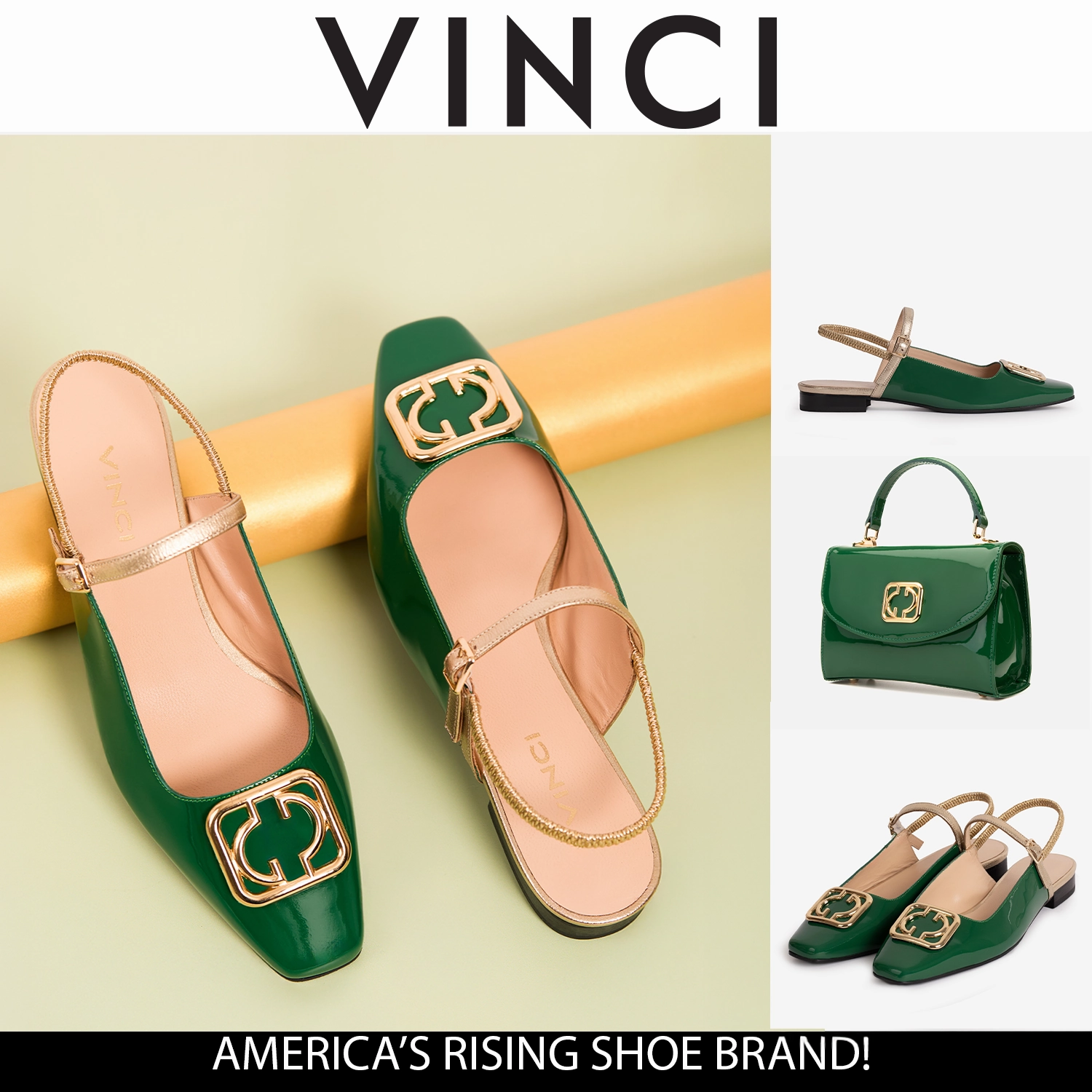 Business Casual Shoes Party Glow The Rosalinda Green Patent Leather Women Flat Slingback Shoe