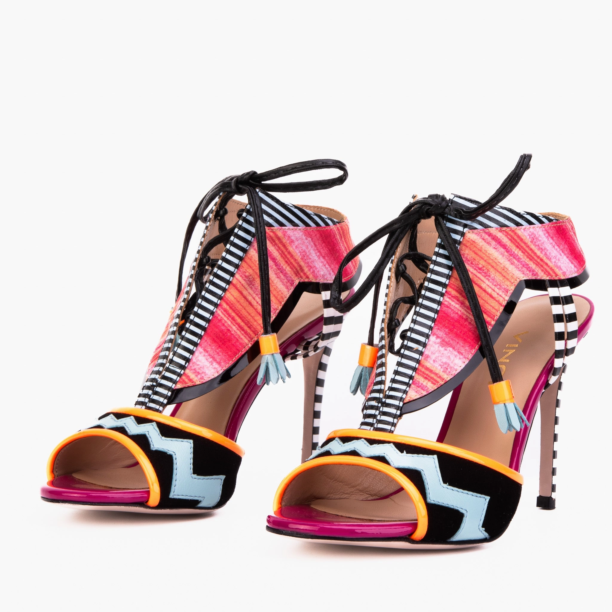 The Santa Amaro Multicolor T-Strap Lace-Up Leather Women Sandal Adjust Strap