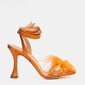 The Siena Orange Leather Ankle Strap Plumed Women Sandal Final Sale! Comfortable Summer Walk Summer Flip-flops