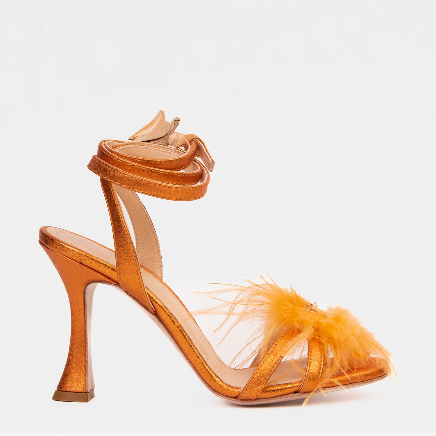 The Siena Orange Leather Ankle Strap Plumed Women Sandal Final Sale! Comfortable Summer Walk Summer Flip-flops