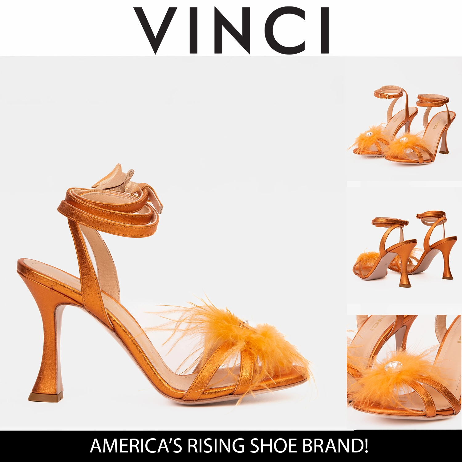 Comfortable Travel Street Day The Siena Orange Leather Ankle Strap Plumed Women Sandal Final Sale!