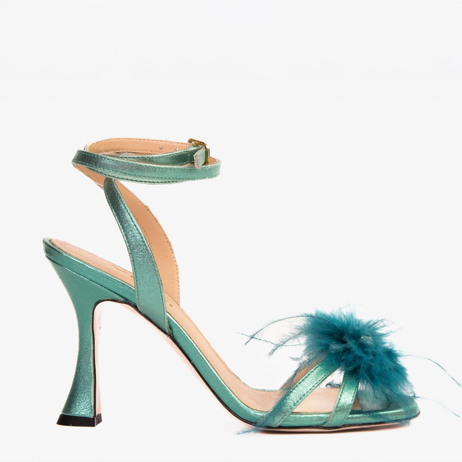 flexible shoes Plantar Support The Siena Turquoise Leather Ankle Strap Plumed Women Sandal Final Sale!