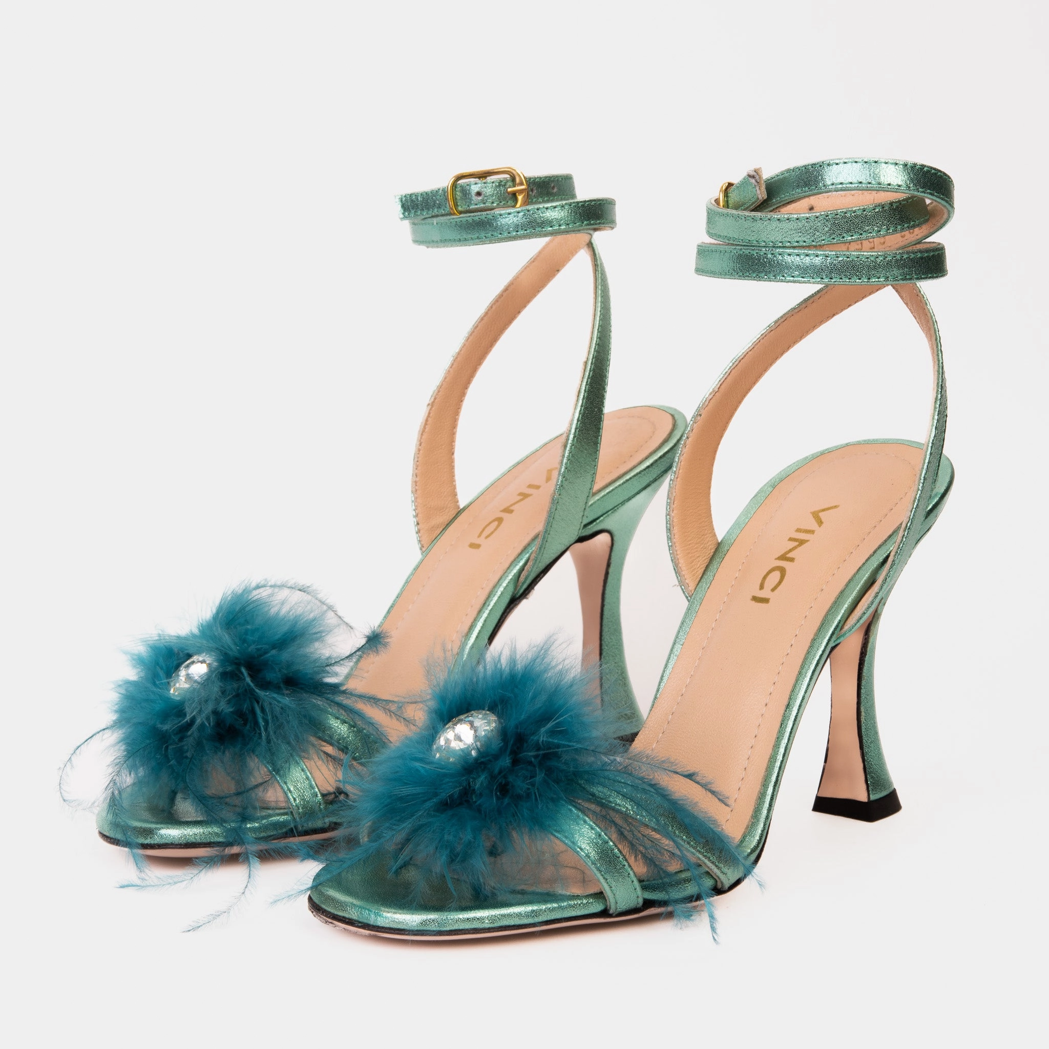 Non Toxic Materials Light Arch The Siena Turquoise Leather Ankle Strap Plumed Women Sandal Final Sale!