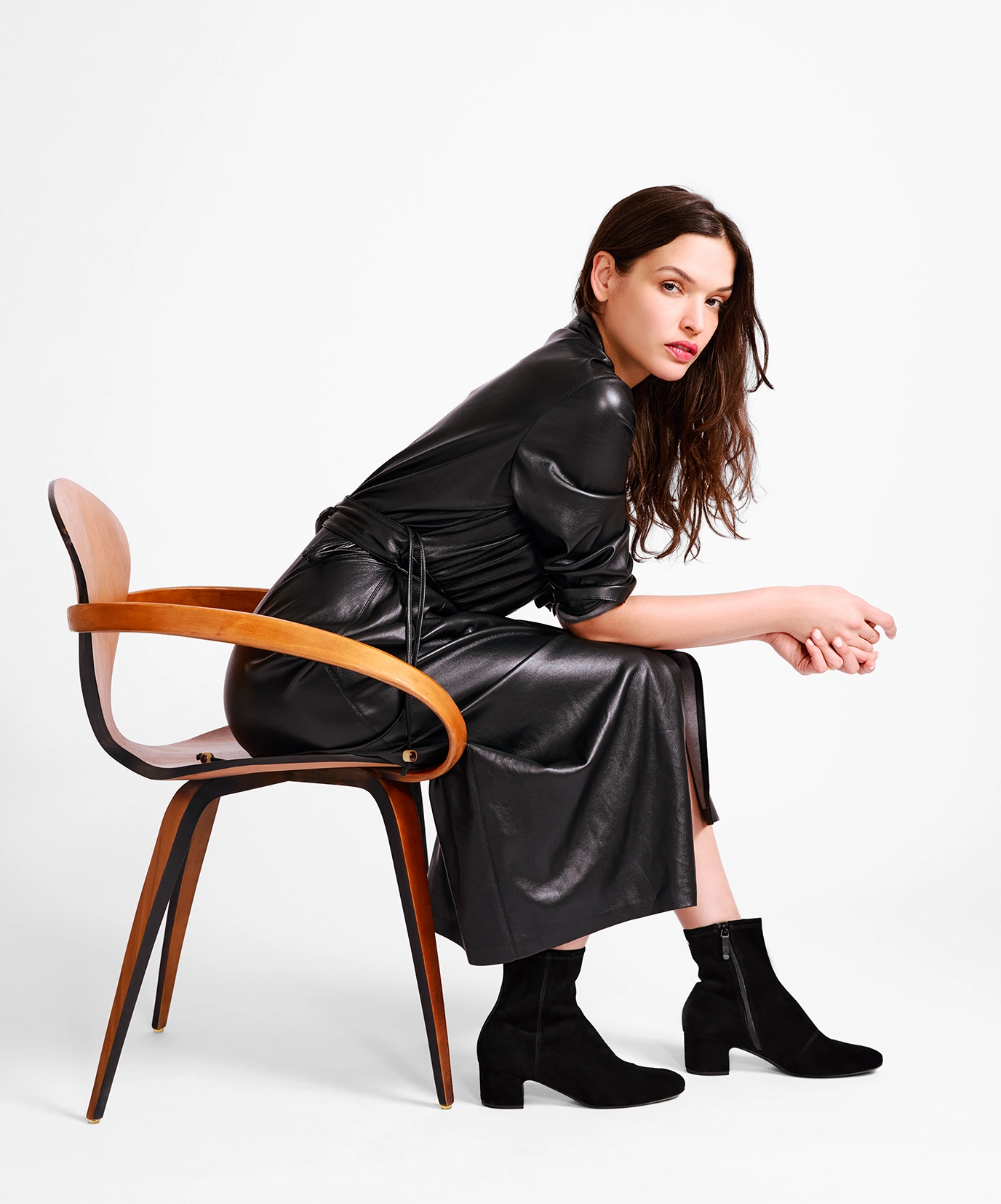 The Starling 50 Bootie - Black Stretch Suede Stride Bold Toe box