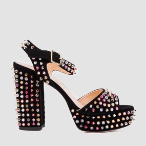The Tampico Black Suede Leather Spike Platform Heel Women Sandal Foot Support Shoes Comfort Fit