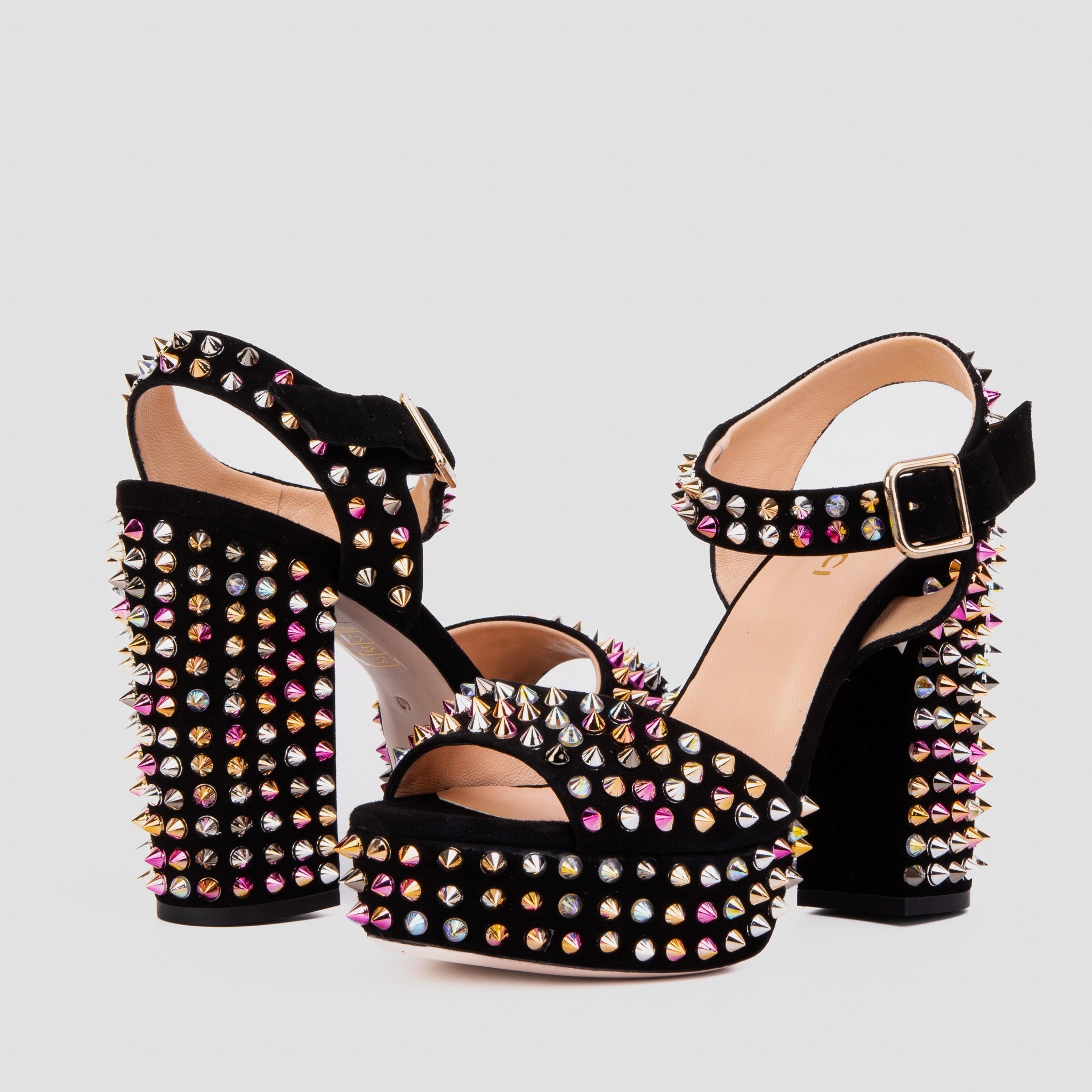 Shell Trim The Tampico Black Suede Leather Spike Platform Heel Women Sandal