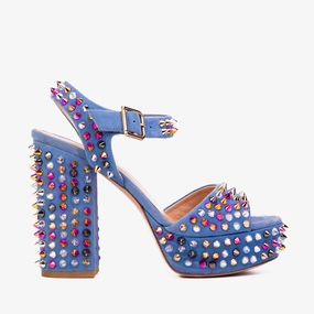 Comfortable Travel Chic Comfortable The Tampico Blue Suede Leather Spike Platform Heel Women Sandal