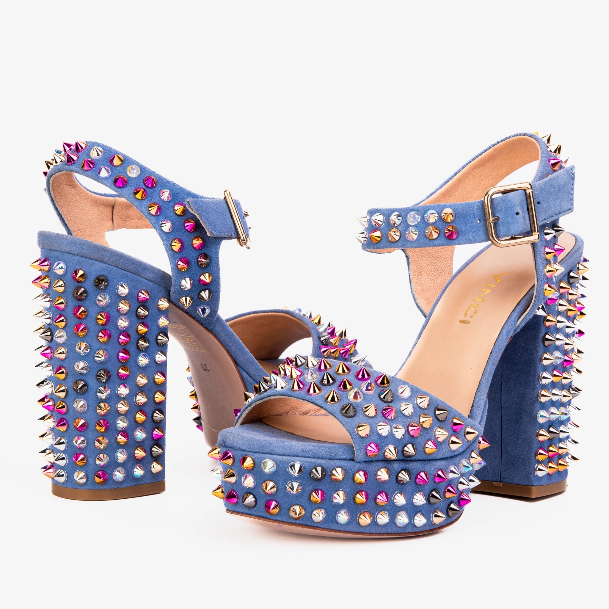 The Tampico Blue Suede Leather Spike Platform Heel Women Sandal Active Feet Sleek Vacation Sandals