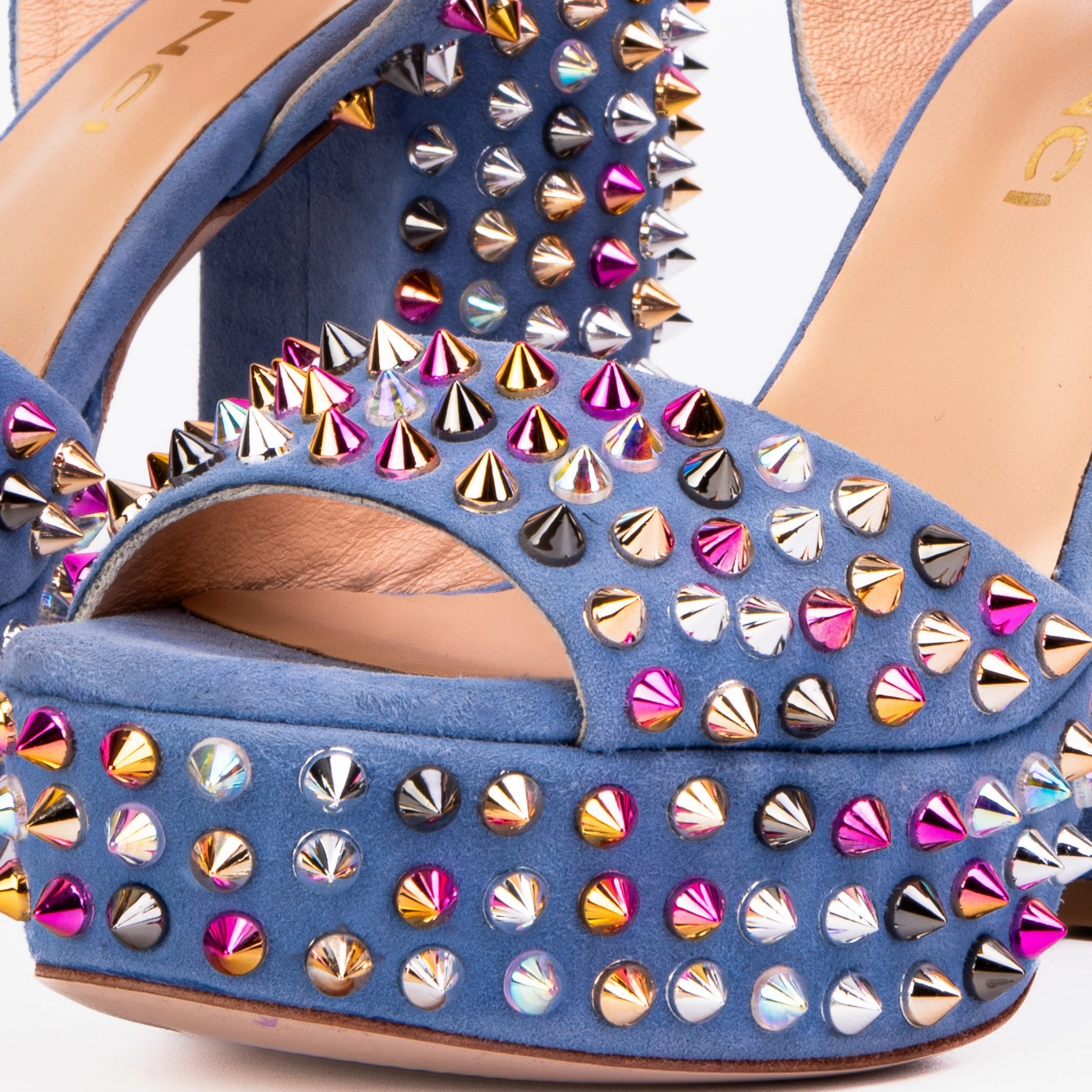 The Tampico Blue Suede Leather Spike Platform Heel Women Sandal Travel Friendly