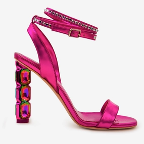 The Torola Fuchsia Stony Heel Leather Women Sandal Final Sale! Weather Resistant Material