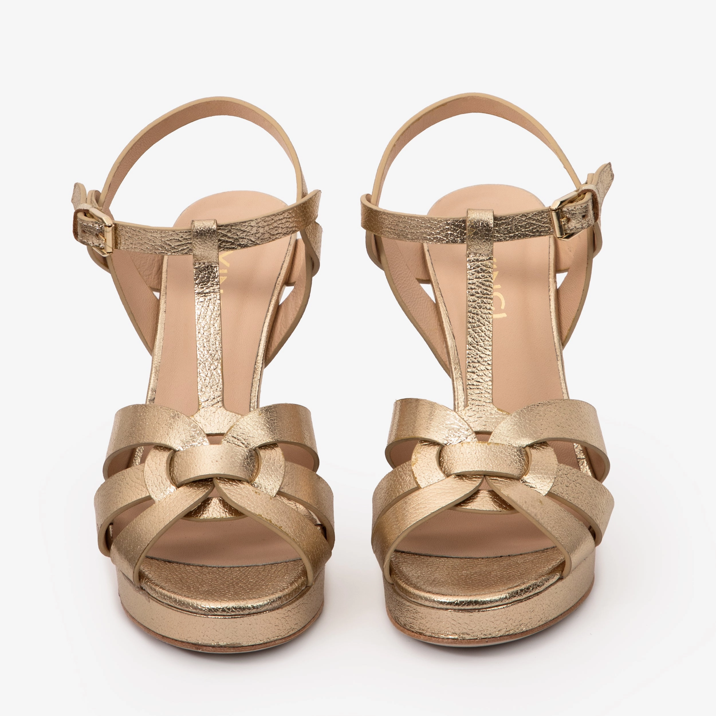 Casual Beach Sandals Urban Leisure The Parisian Gold Leather T-Strap Platform Heel Women Sandal