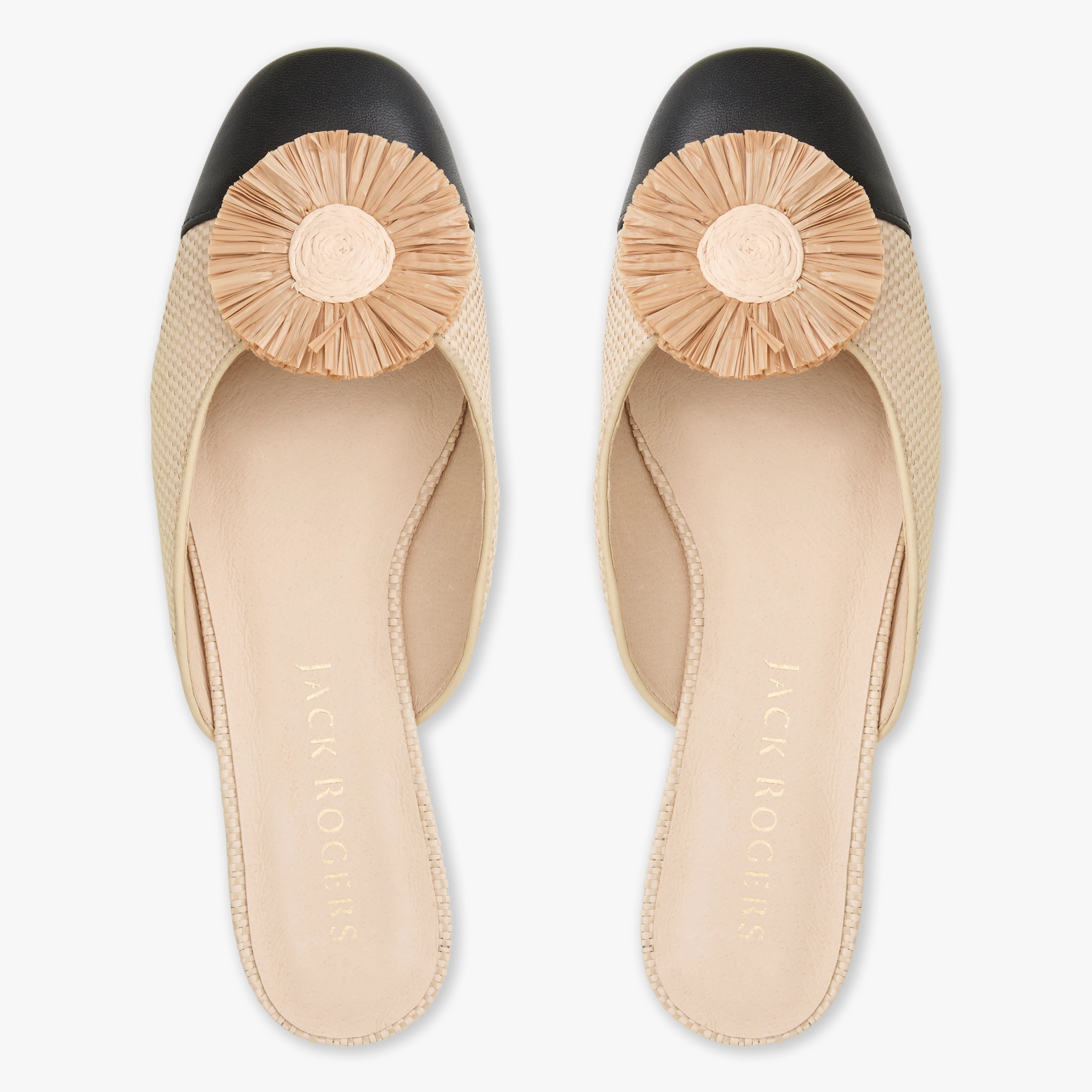 Tinsley Leather & Raffia Cap Toe Flat Mule Campus Cool Cushioned Step