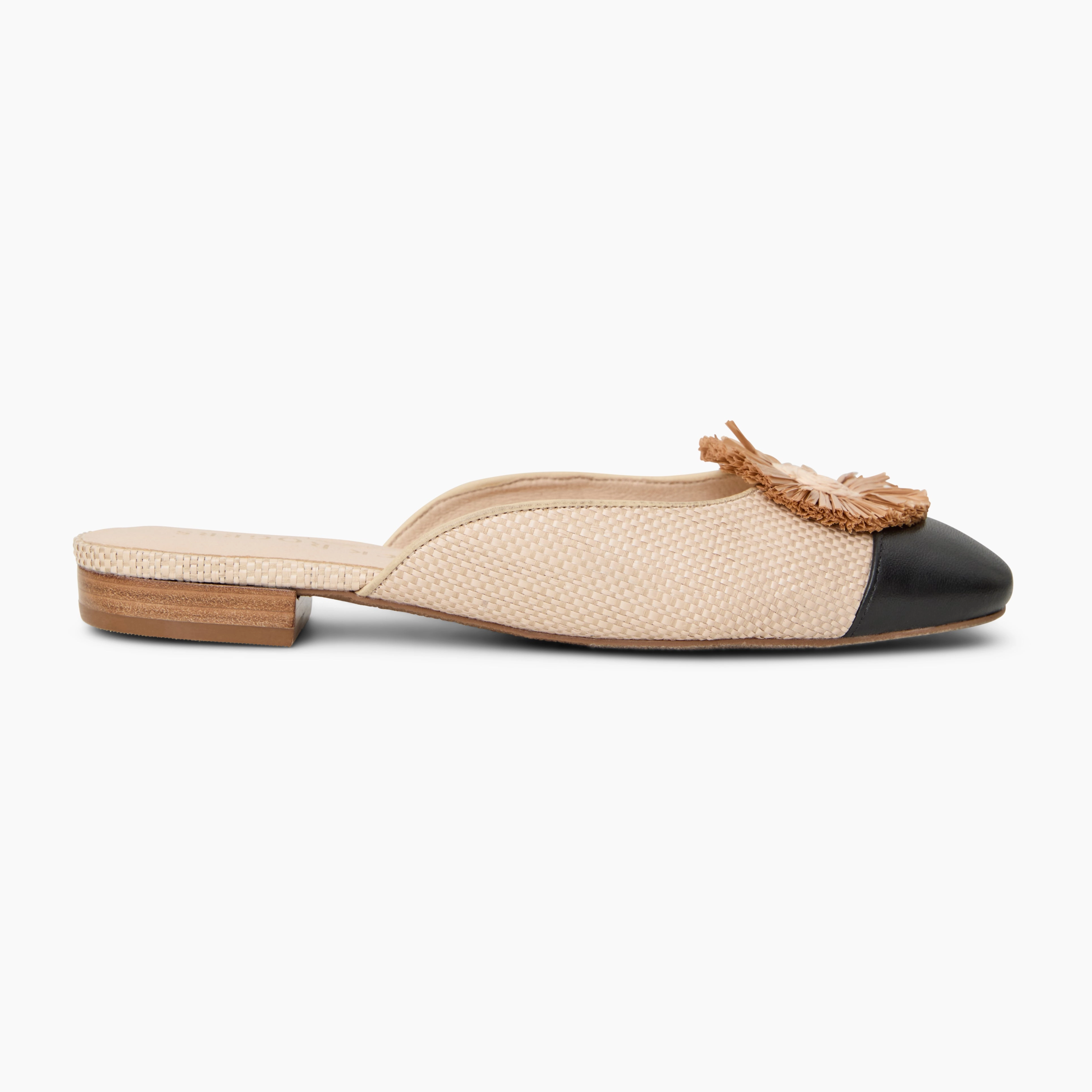 Tinsley Leather & Raffia Cap Toe Flat Mule Modern Comfort Dinner Plan