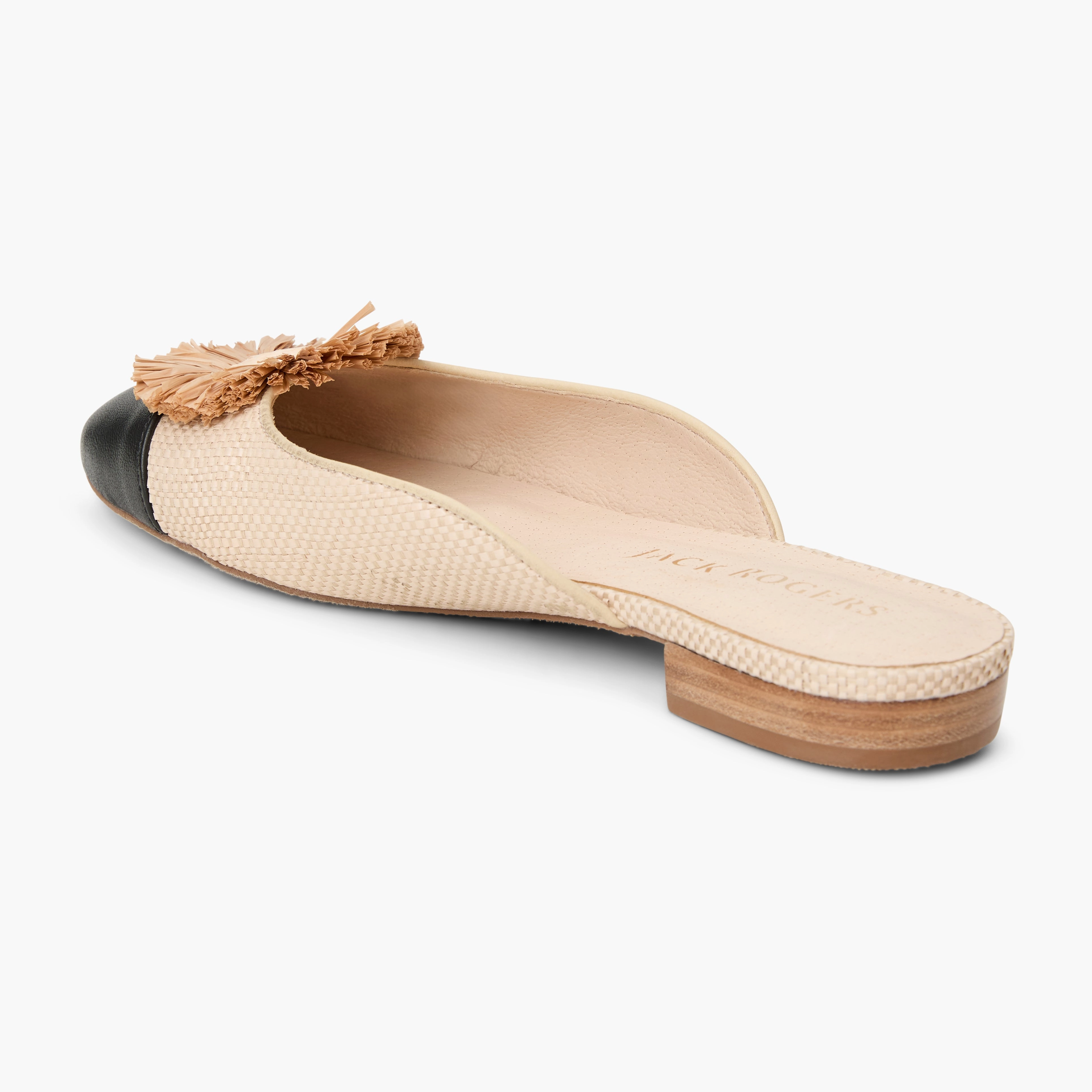 Petal Step Tinsley Leather & Raffia Cap Toe Flat Mule