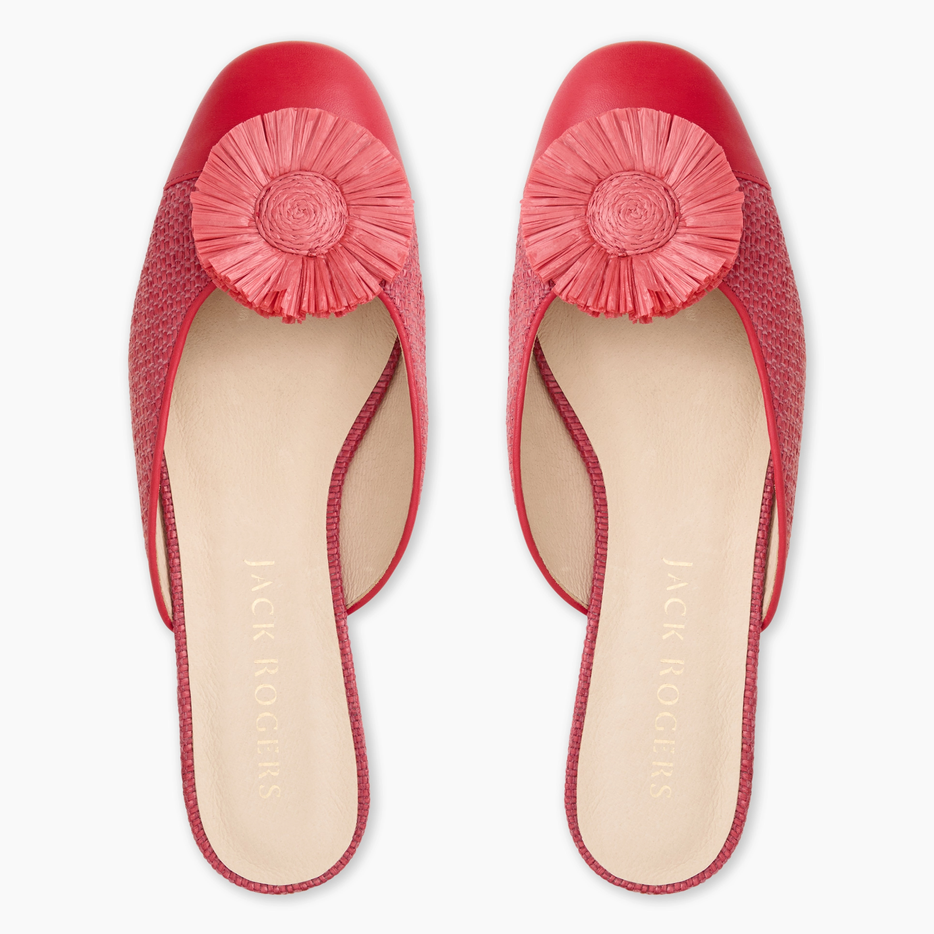 Breathable Tinsley Leather & Raffia Cap Toe Flat Mule