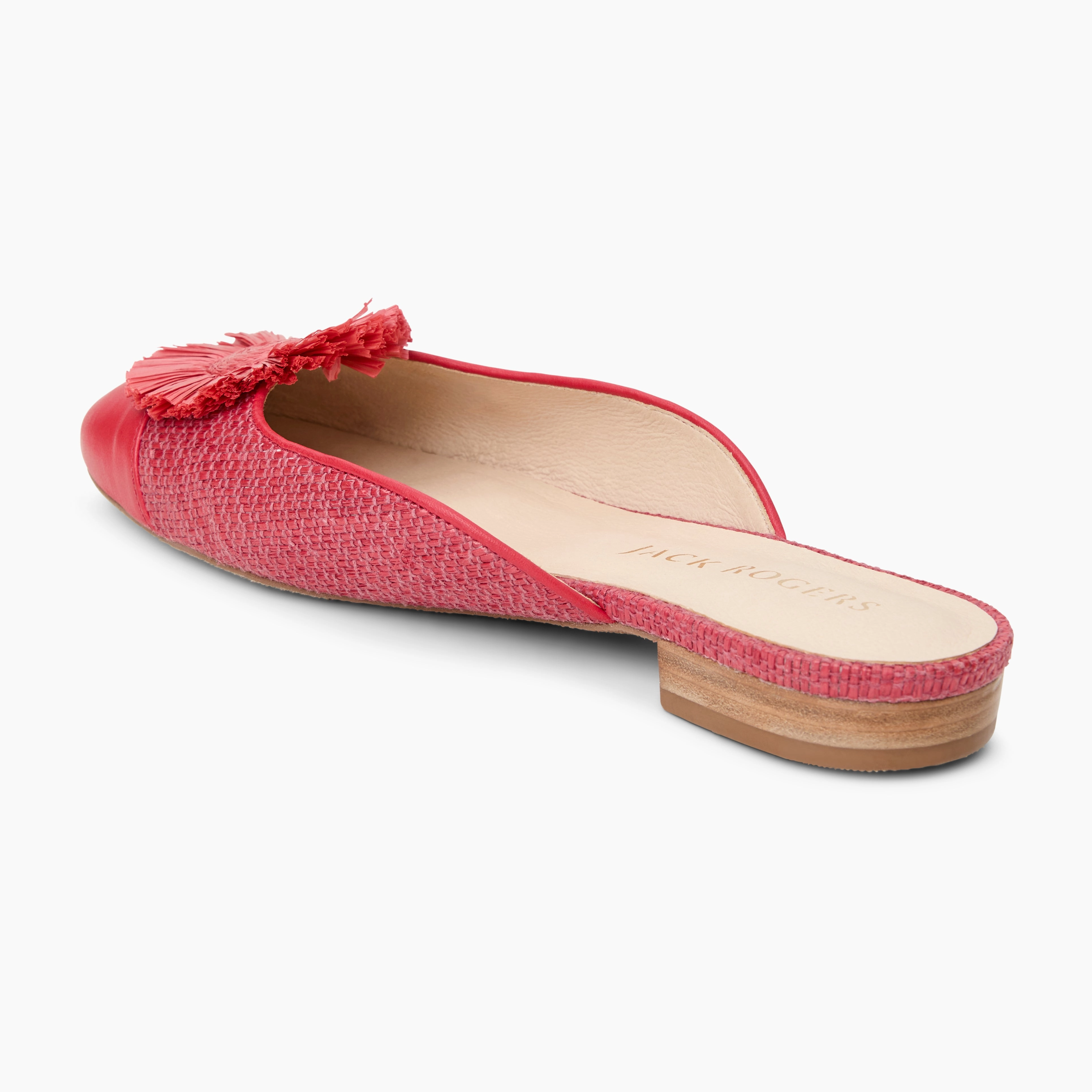 Tinsley Leather & Raffia Cap Toe Flat Mule Adaptive Fit Comfort Upper