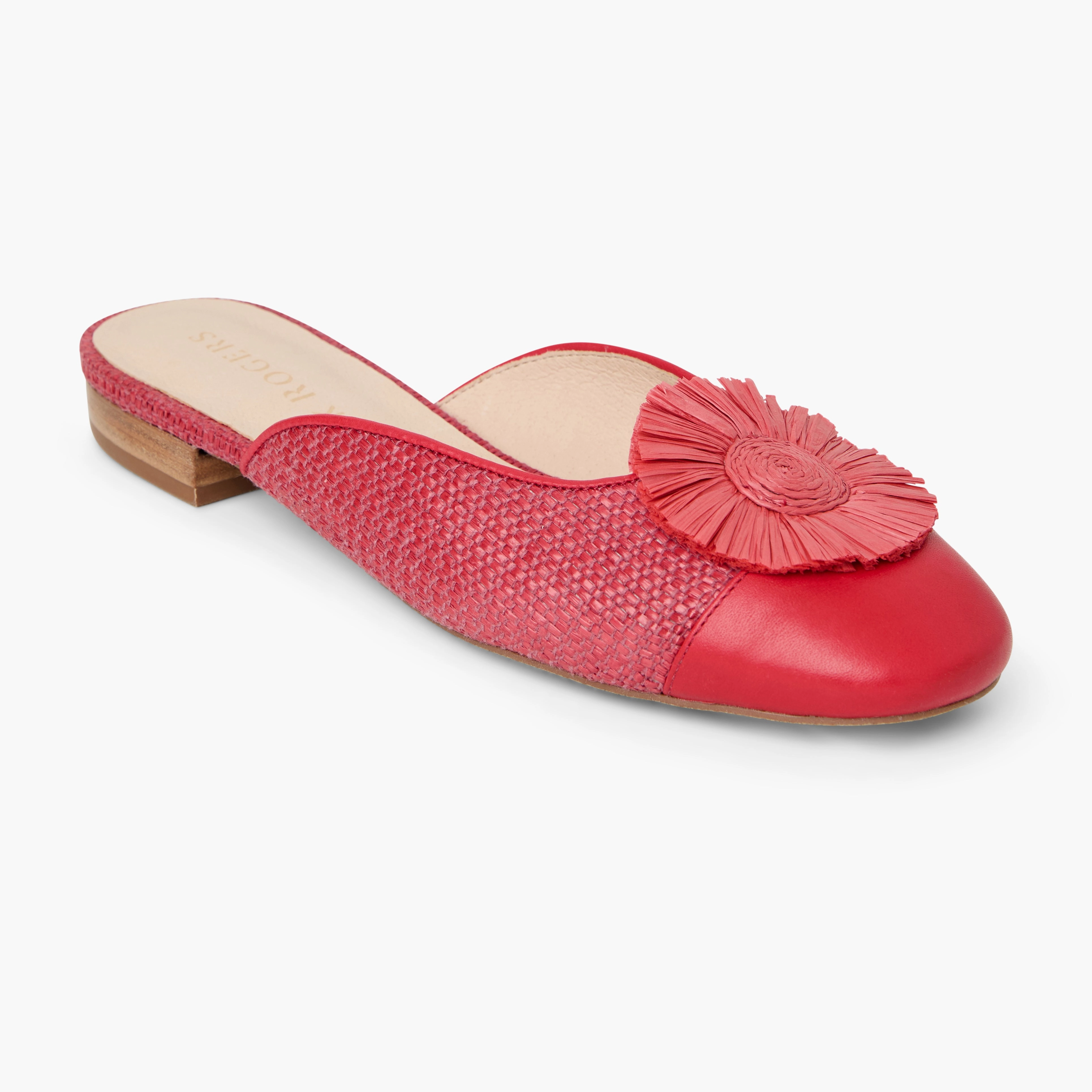 Tinsley Leather & Raffia Cap Toe Flat Mule Coral Hue Sky Walk