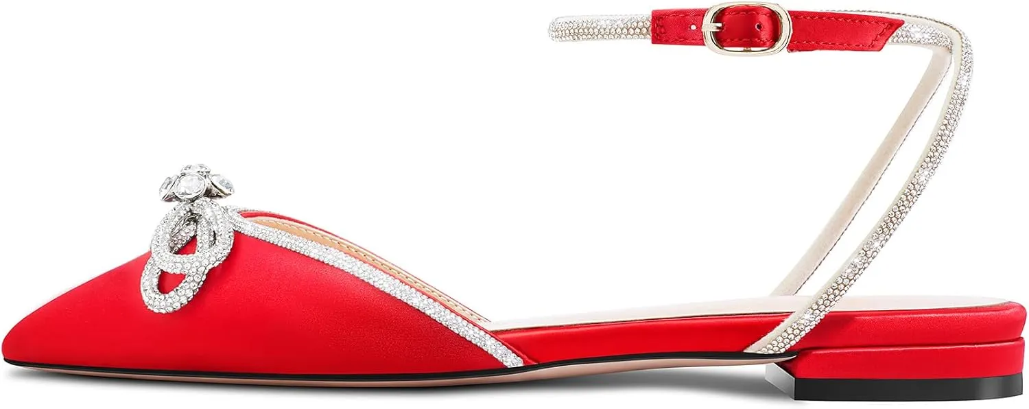 TNYNFBEB Womens Chunky Block Low Heel Pointed Toe Pumps Ankle Strap Buckle Rhinestone Crystal Party Glitter Cute 0.6 Inches Heels