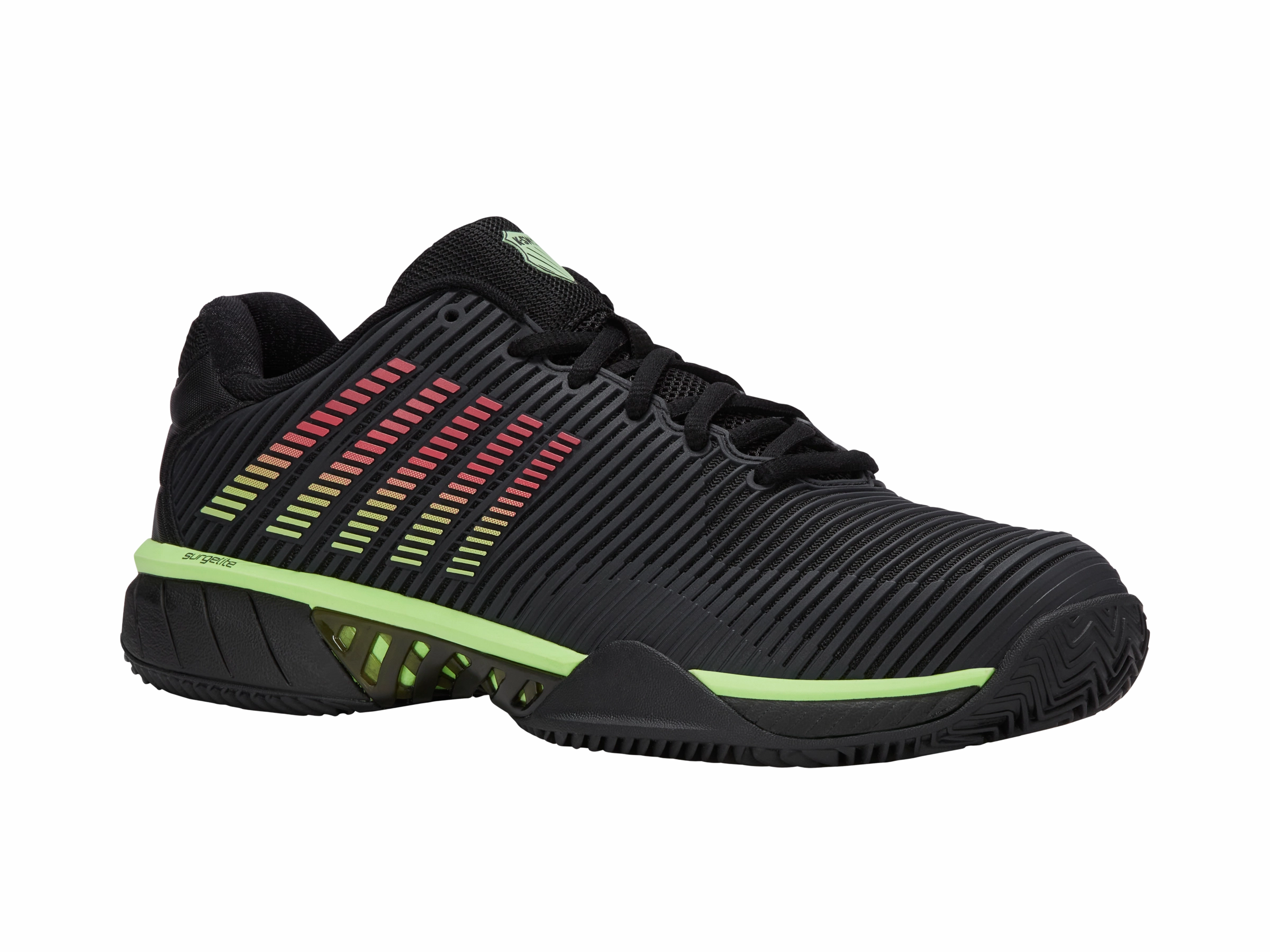 06614-034-M | HYPERCOURT EXPRESS 2 CLAY | BLACK/SOFT NEON GREEN/NEON LAVA Eva Midsole Slip Resistant Design