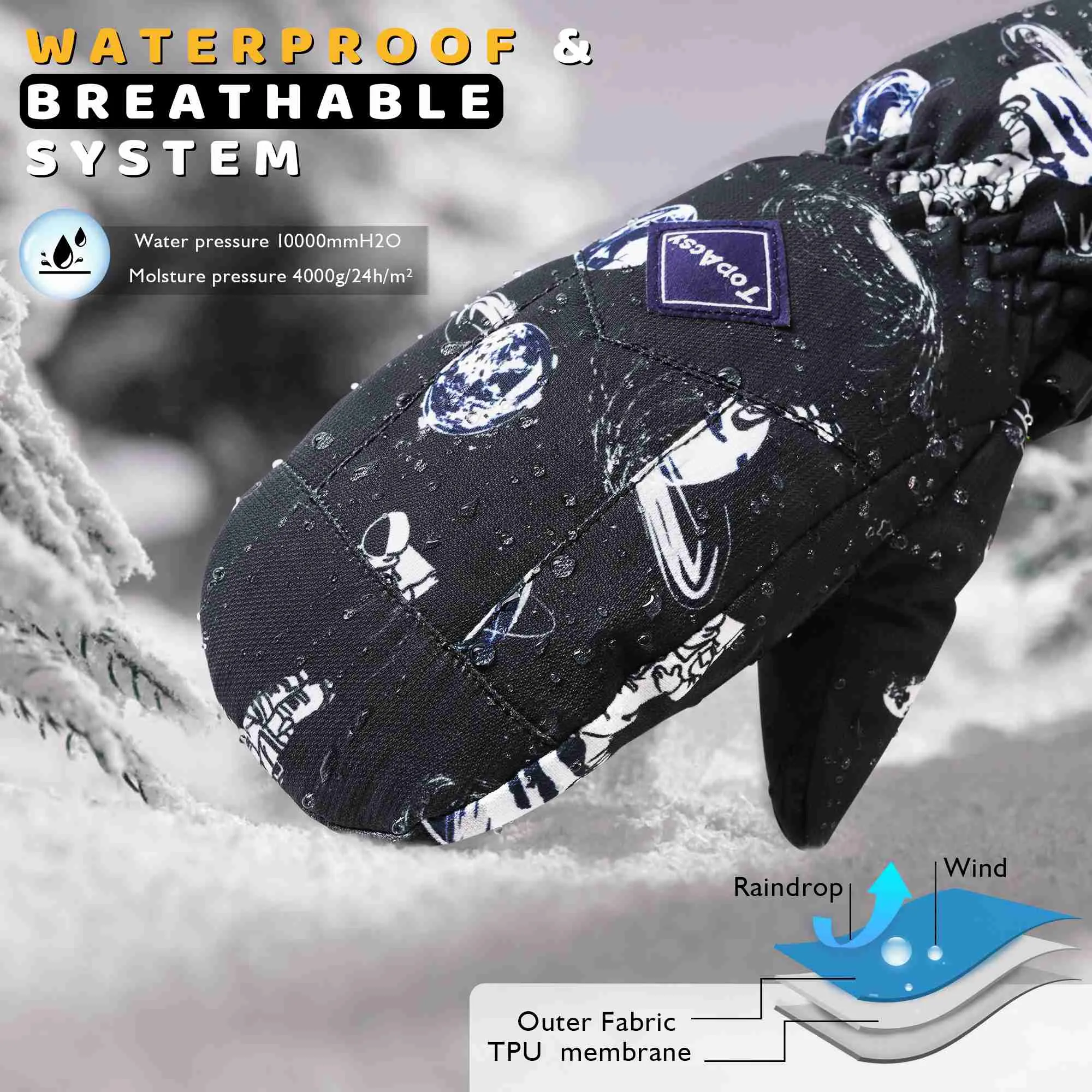 TopAcsy Kids Ski Mittens Waterproof Warm Winter Snow Mittens for Boys Girls