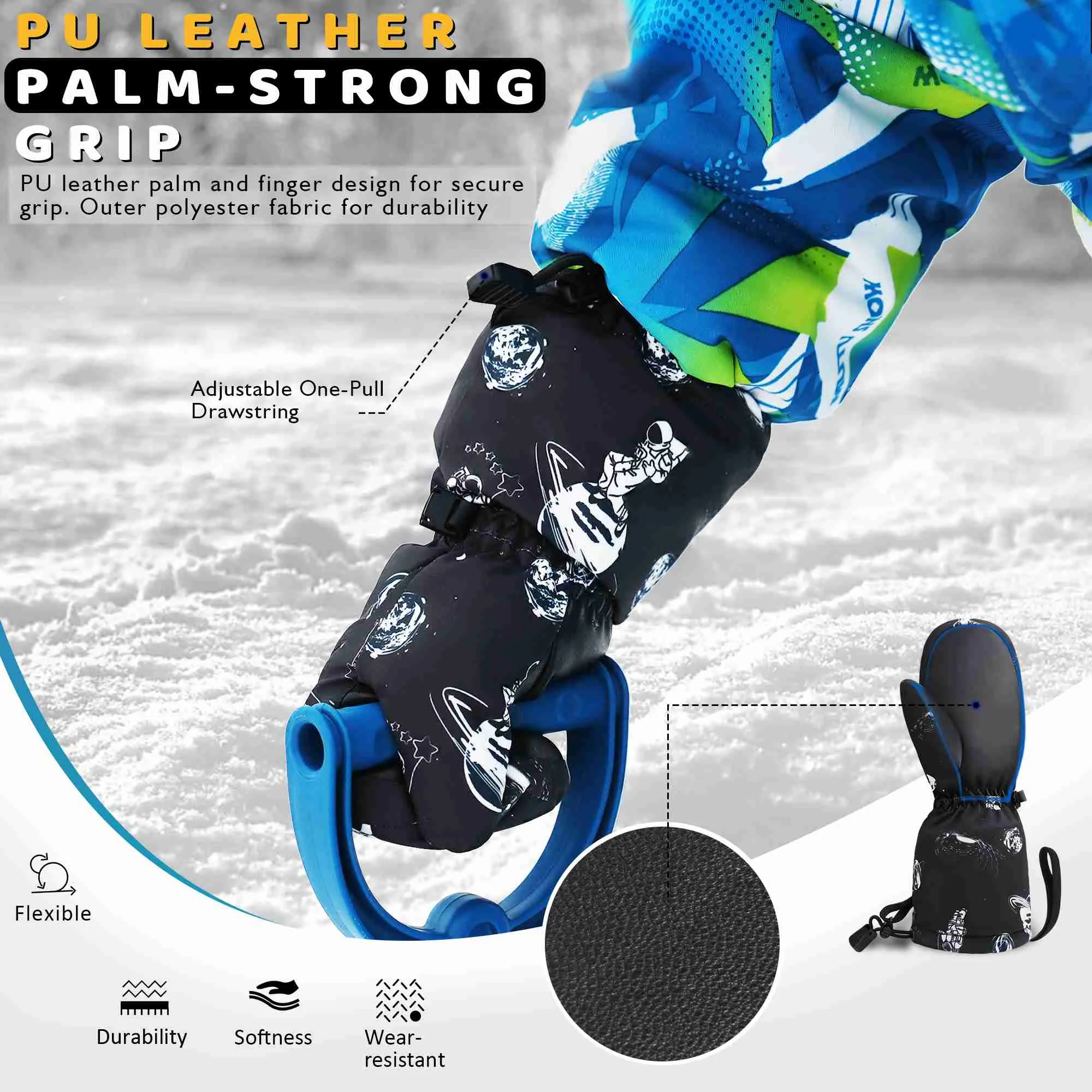 TopAcsy Kids Ski Mittens Waterproof Warm Winter Snow Mittens for Boys Girls