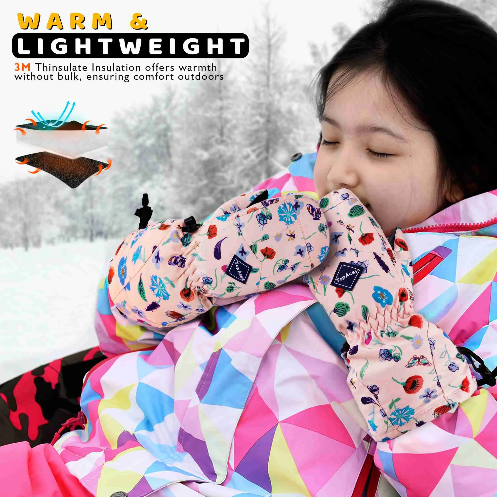 TopAcsy Kids Ski Mittens Waterproof Warm Winter Snow Mittens for Boys Girls
