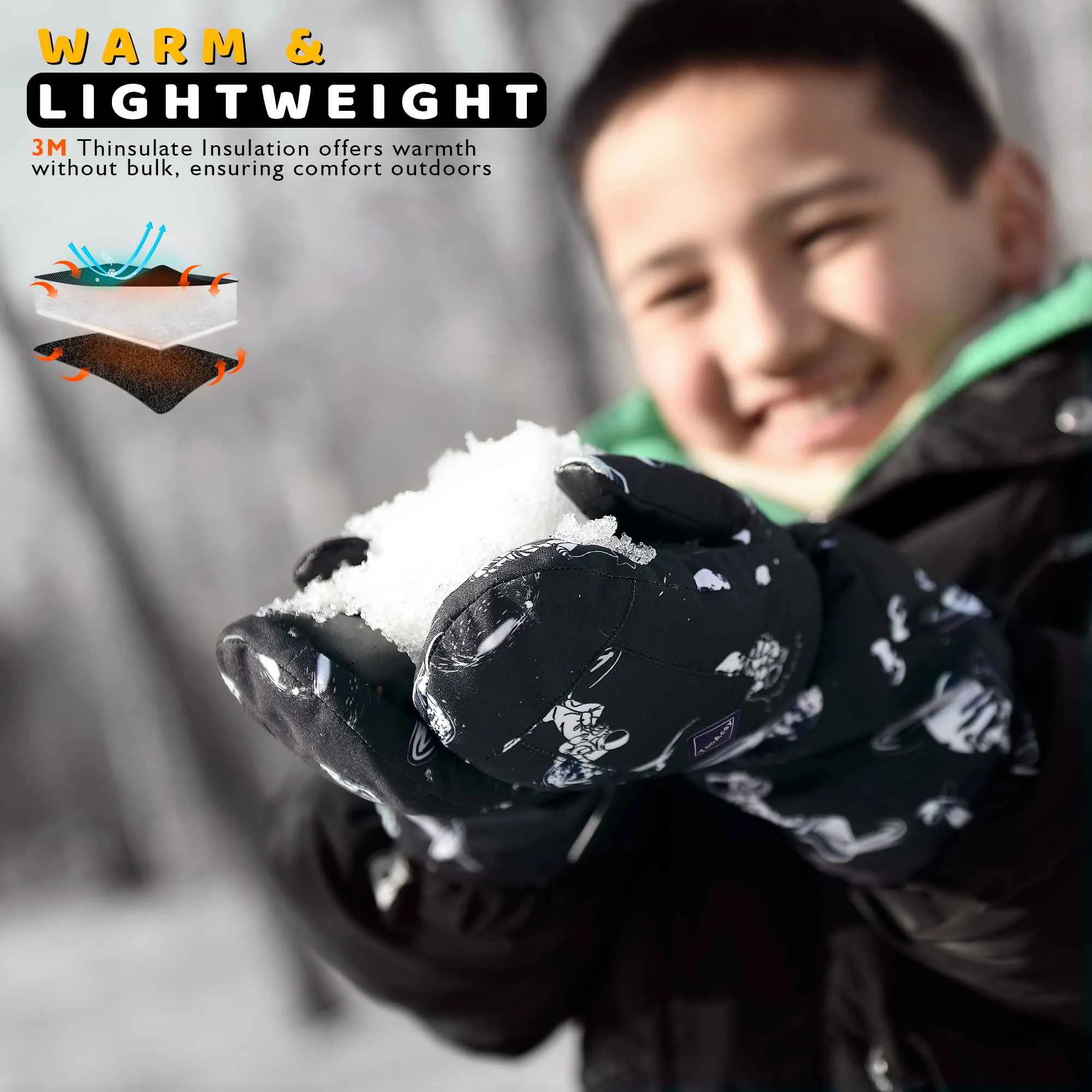 TopAcsy Kids Ski Mittens Waterproof Warm Winter Snow Mittens for Boys Girls