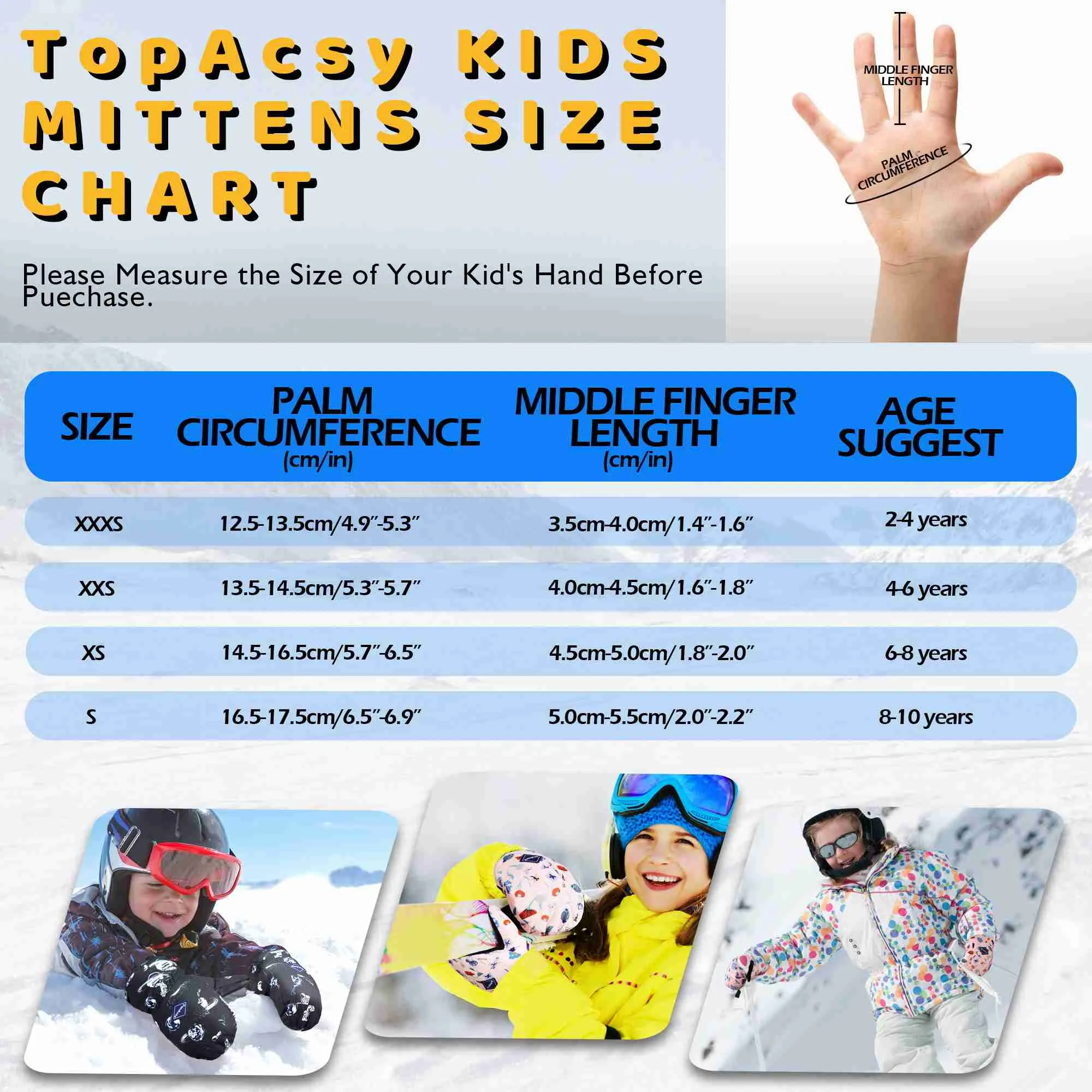 TopAcsy Kids Ski Mittens Waterproof Warm Winter Snow Mittens for Boys Girls