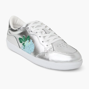 Hydrangea Embroidered Leather Low Top Sneaker Fashionable Slip-ons Fashion Walk