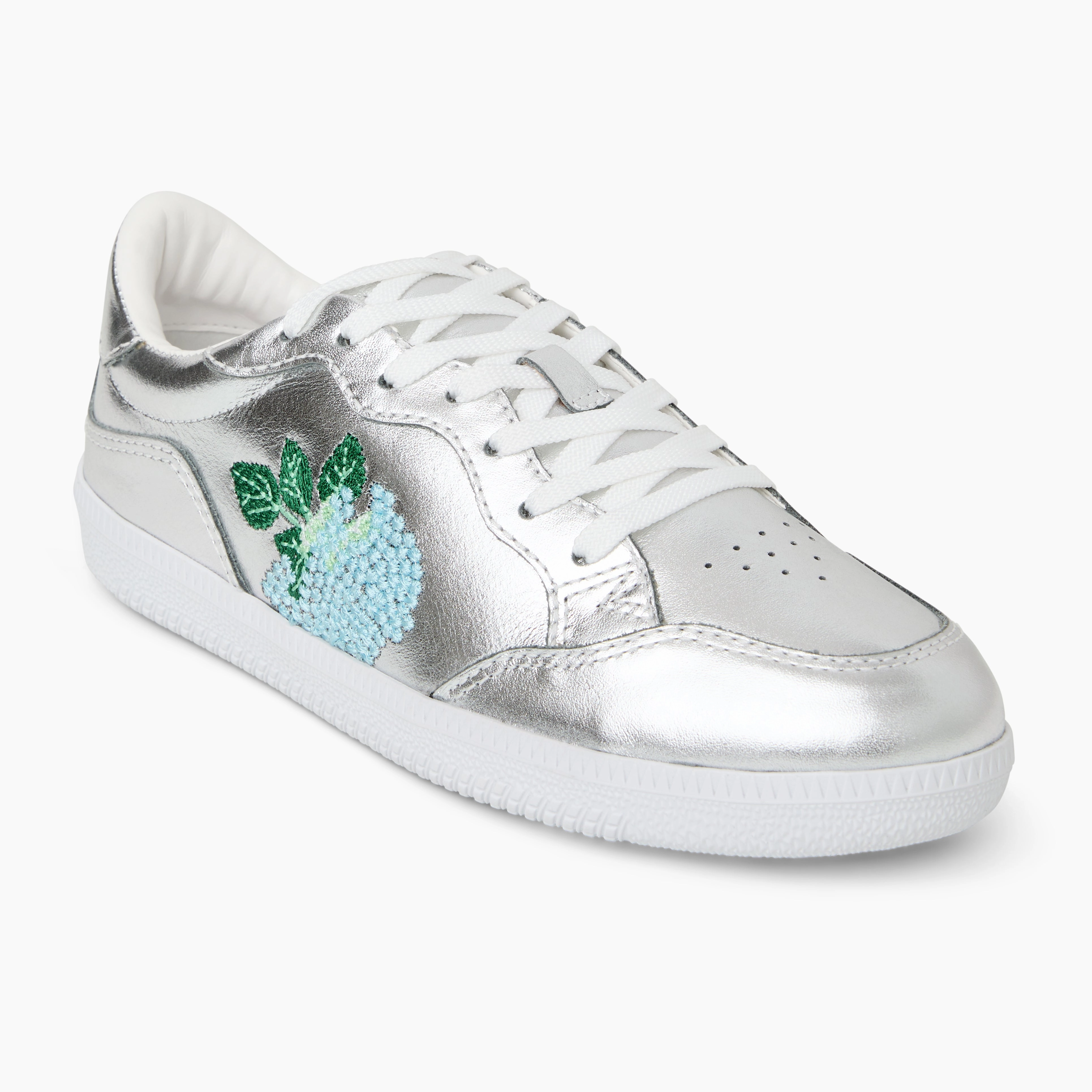 Hydrangea Embroidered Leather Low Top Sneaker Fashionable Slip-ons Fashion Walk