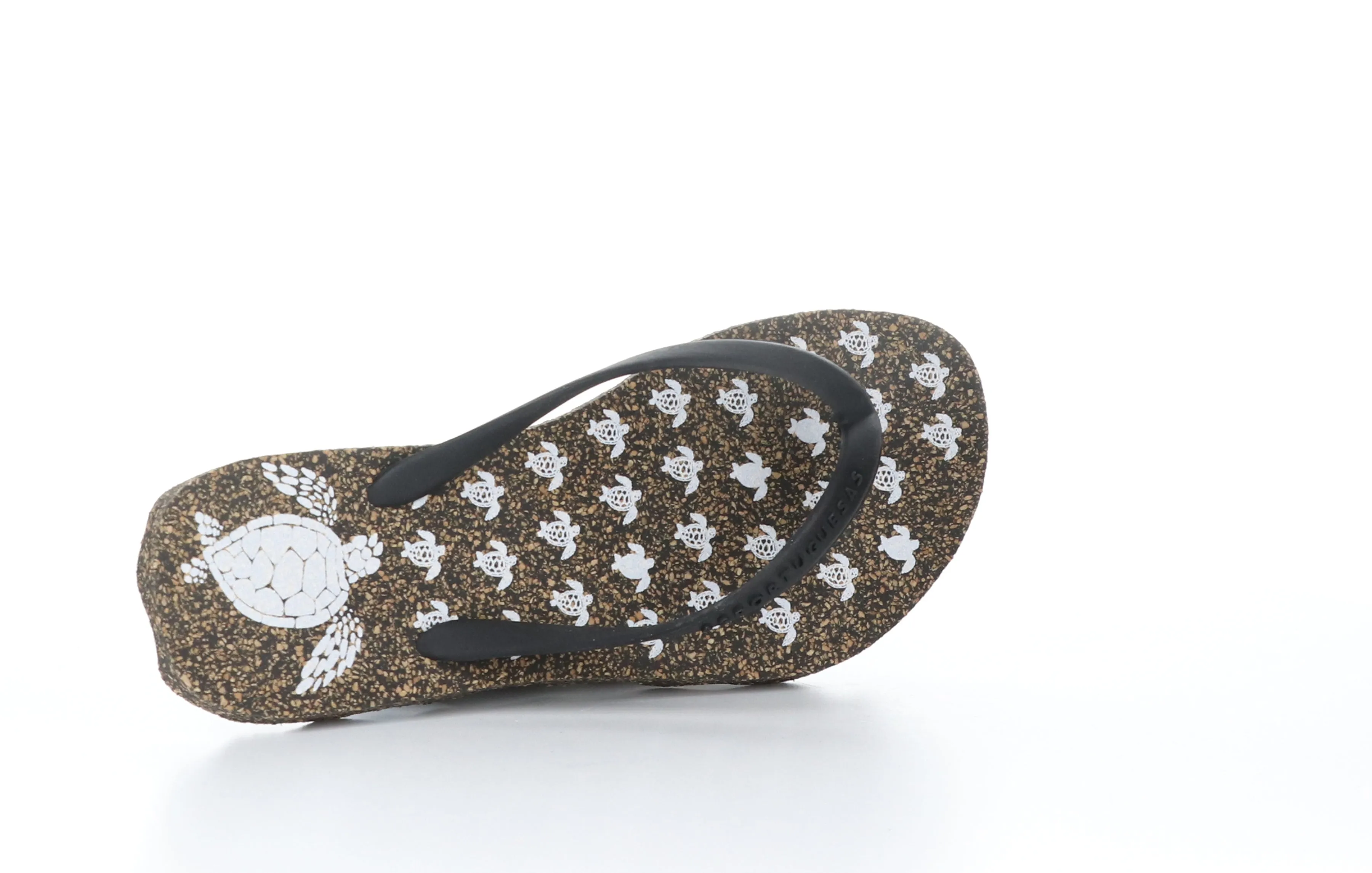 TURTLE_L Black Rubber Strap Beach Flip-Flops