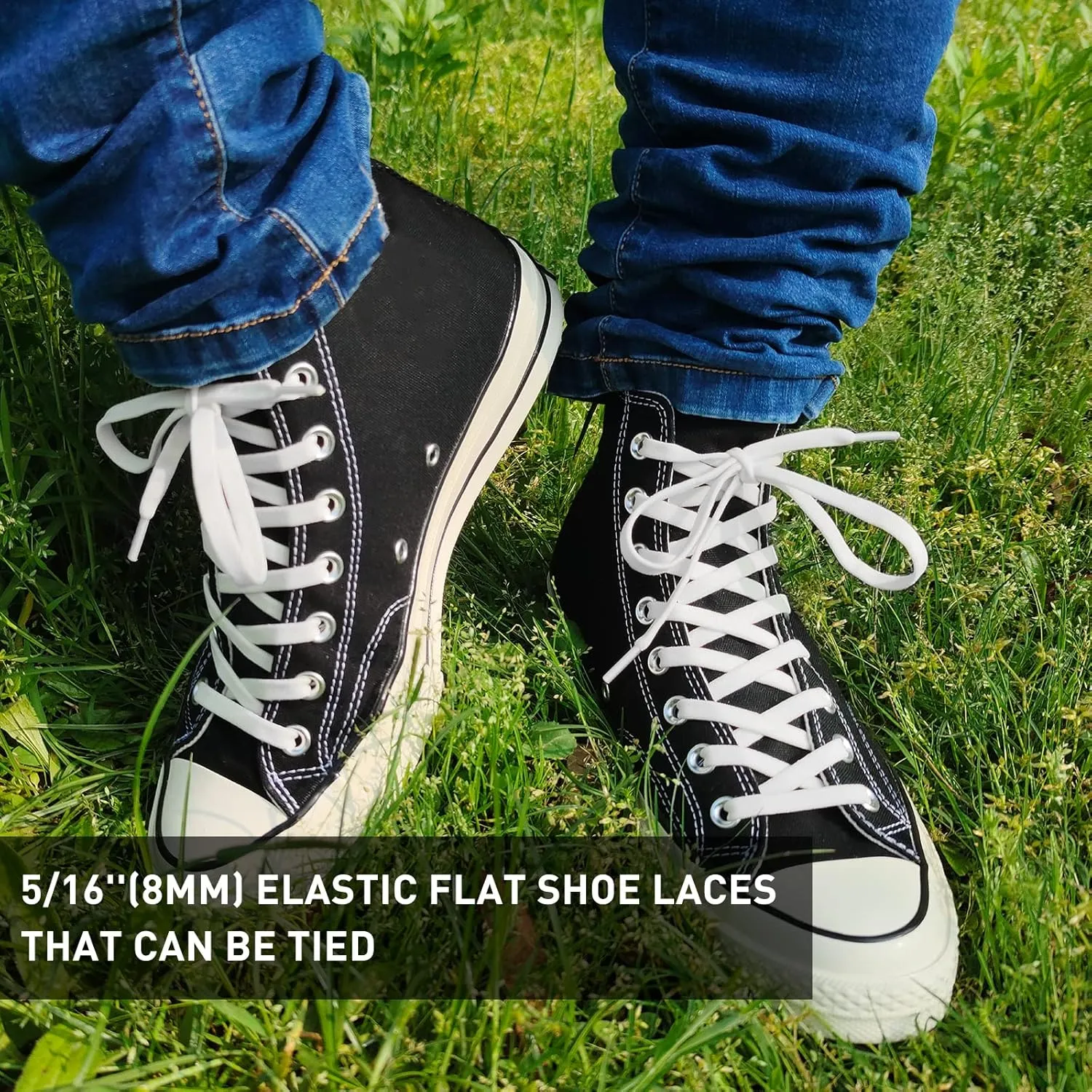UamGlsob 2 Pairs 5/16" Wide Elastic Shoe Laces Replacement Laces for Converse High Tops, Stretch Flat Shoelaces Shoe Strings