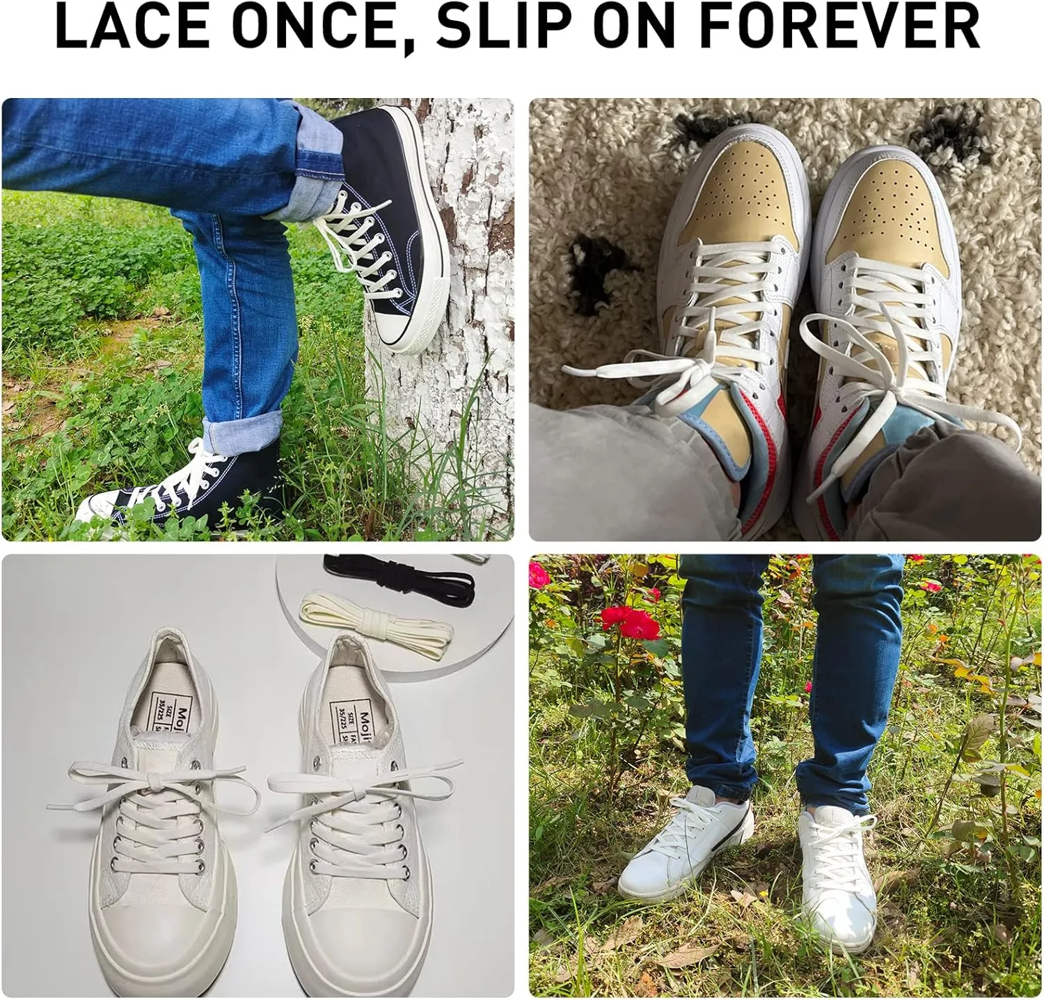 UamGlsob 2 Pairs 5/16" Wide Elastic Shoe Laces Replacement Laces for Converse High Tops, Stretch Flat Shoelaces Shoe Strings