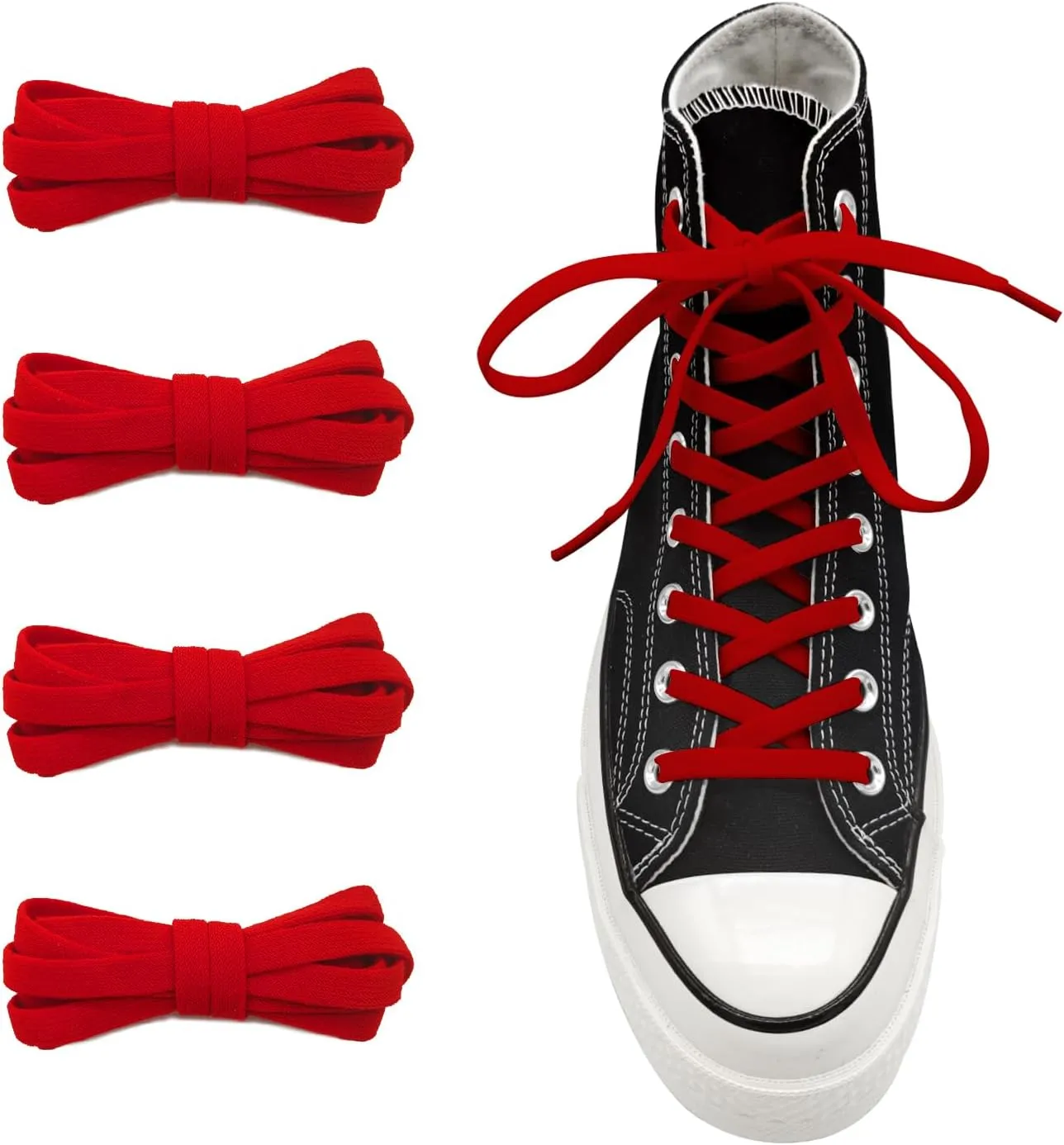 UamGlsob 2 Pairs 5/16" Wide Elastic Shoe Laces Replacement Laces for Converse High Tops, Stretch Flat Shoelaces Shoe Strings